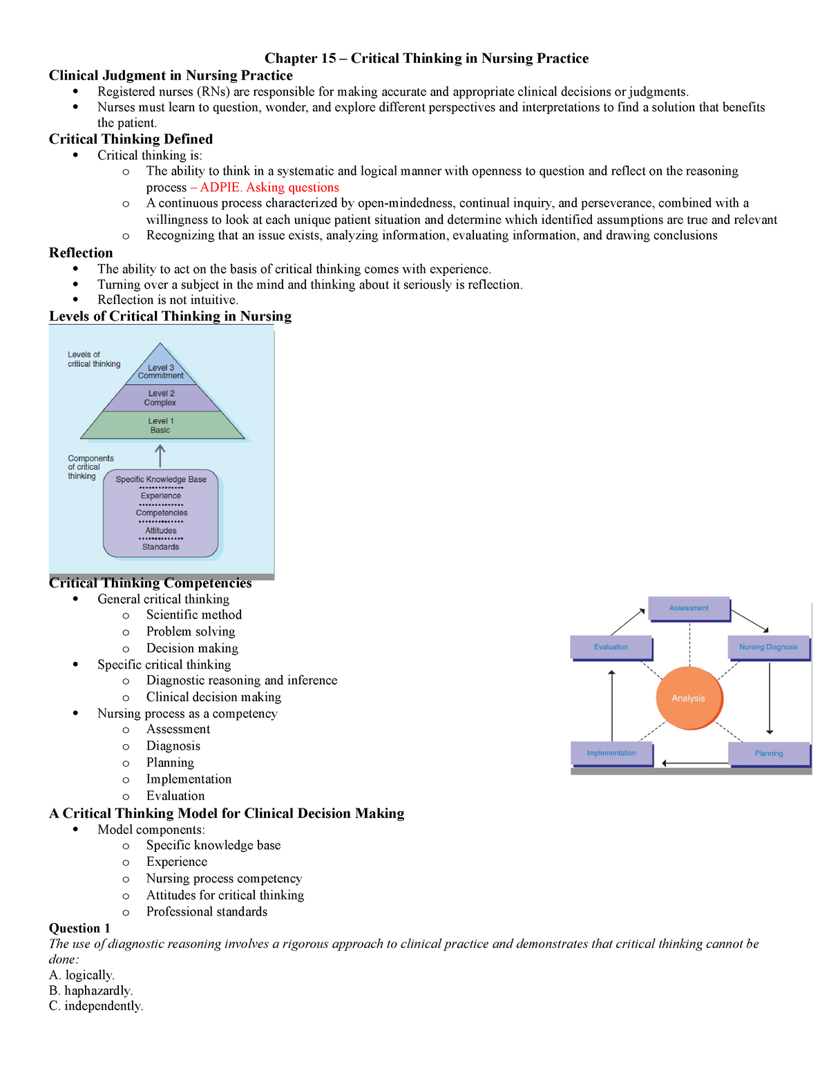 chapter 15 critical thinking and clinical judgement