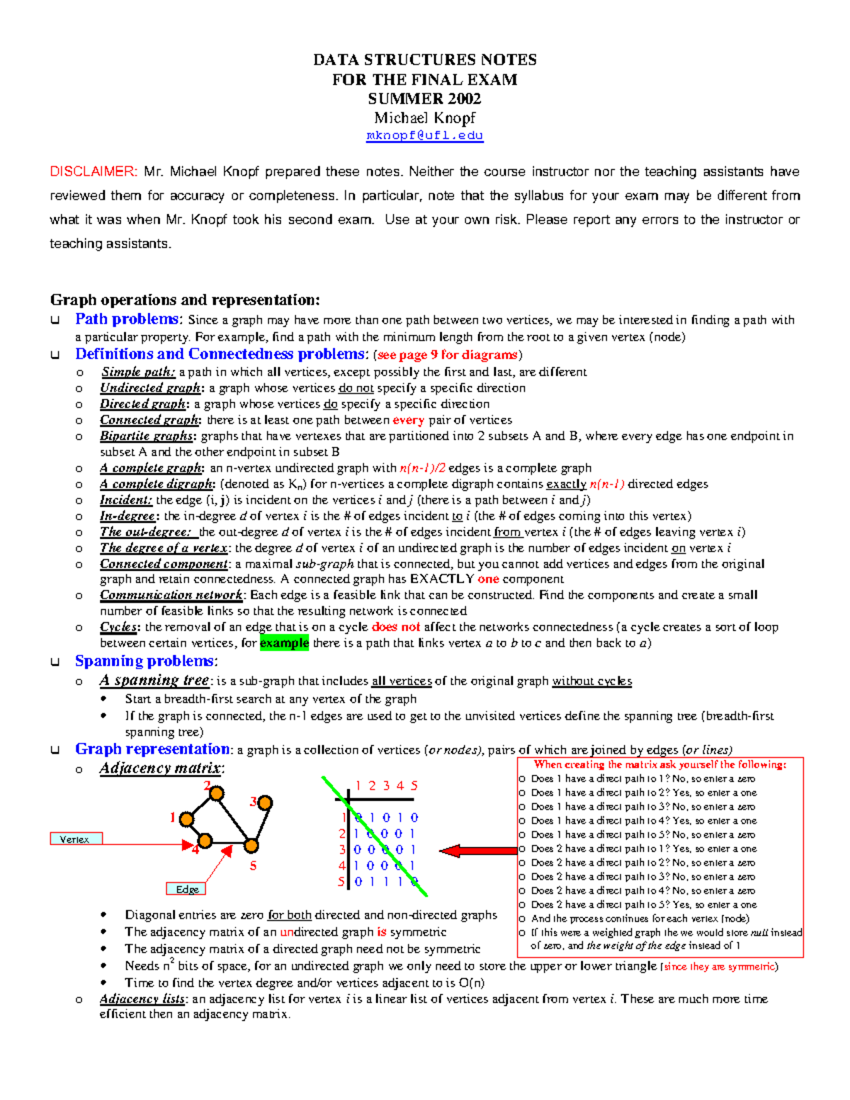 Notes 3 - john - DATA STRUCTURES NOTES FOR THE FINAL EXAM SUMMER 2002 ...