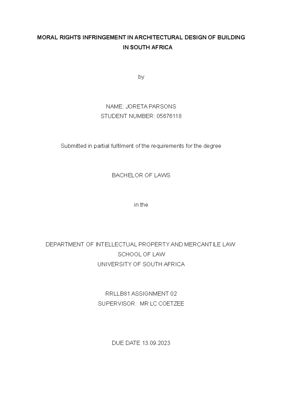 Rrllb notes - MORAL RIGHTS INFRINGEMENT IN ARCHITECTURAL DESIGN OF ...