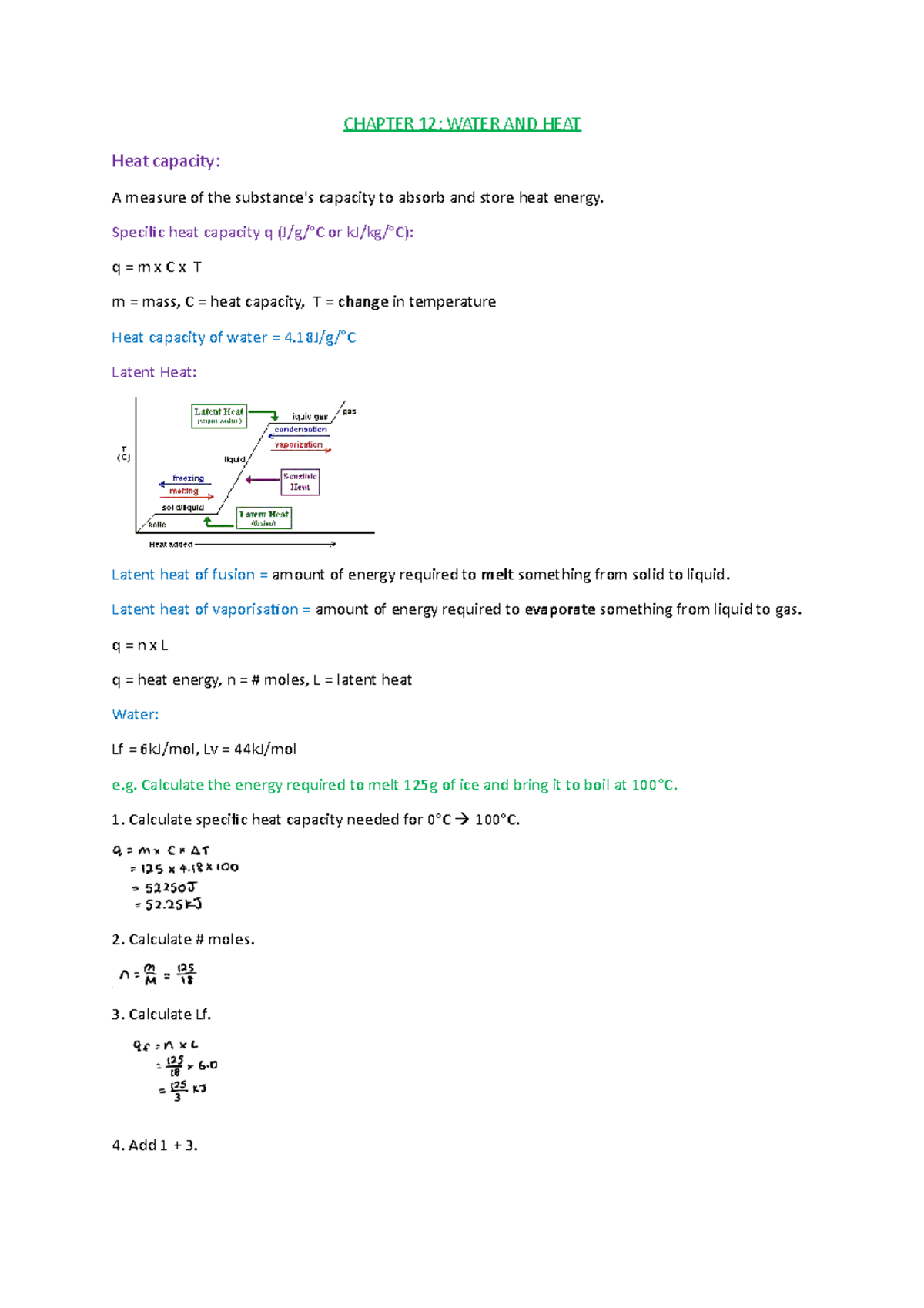 Water and Heat - CHAPTER 12: WATER AND HEAT Heat capacity: A measure of ...