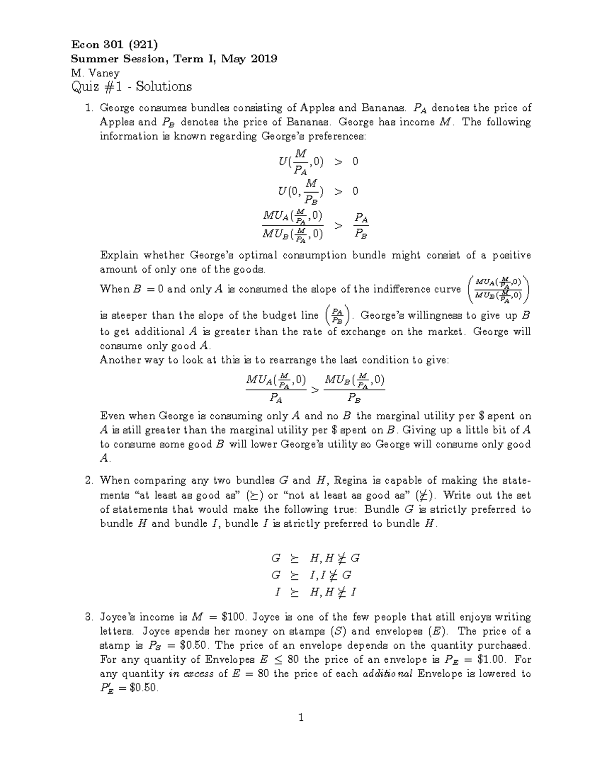 2019 quiz 1 - solutions - Econ 301 (921) Summer Session, Term I, May ...