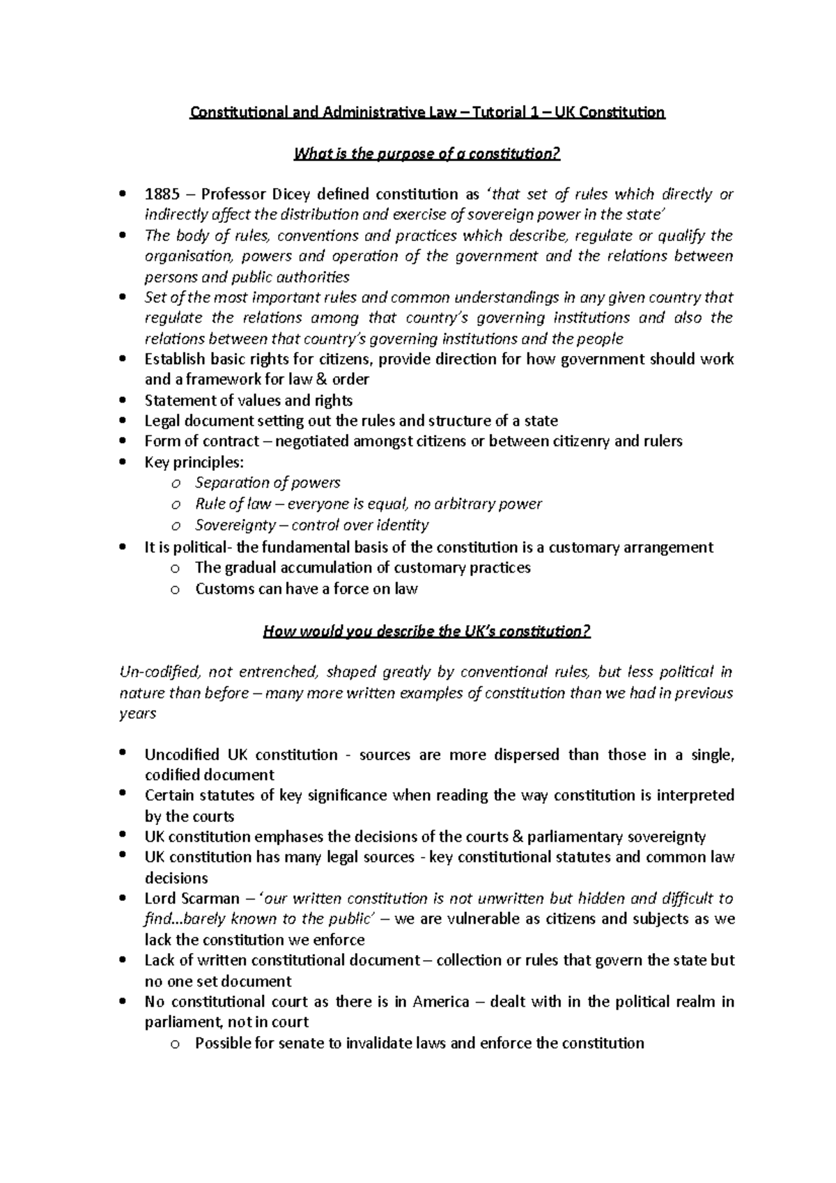 Constitutional and Administrative Law Tutorial 1 UK Constitution