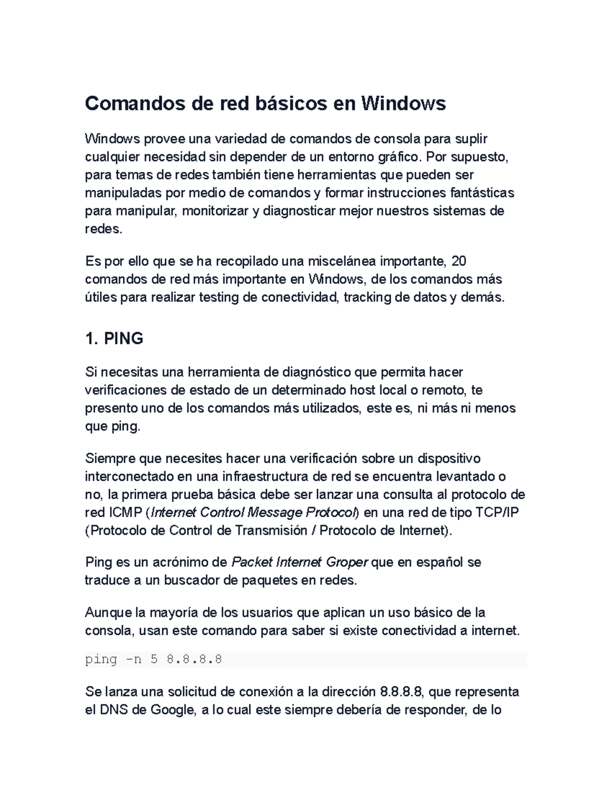 Comandos De Red Básicos En Windows Comandos De Red Básicos En Windows Windows Provee Una 5878