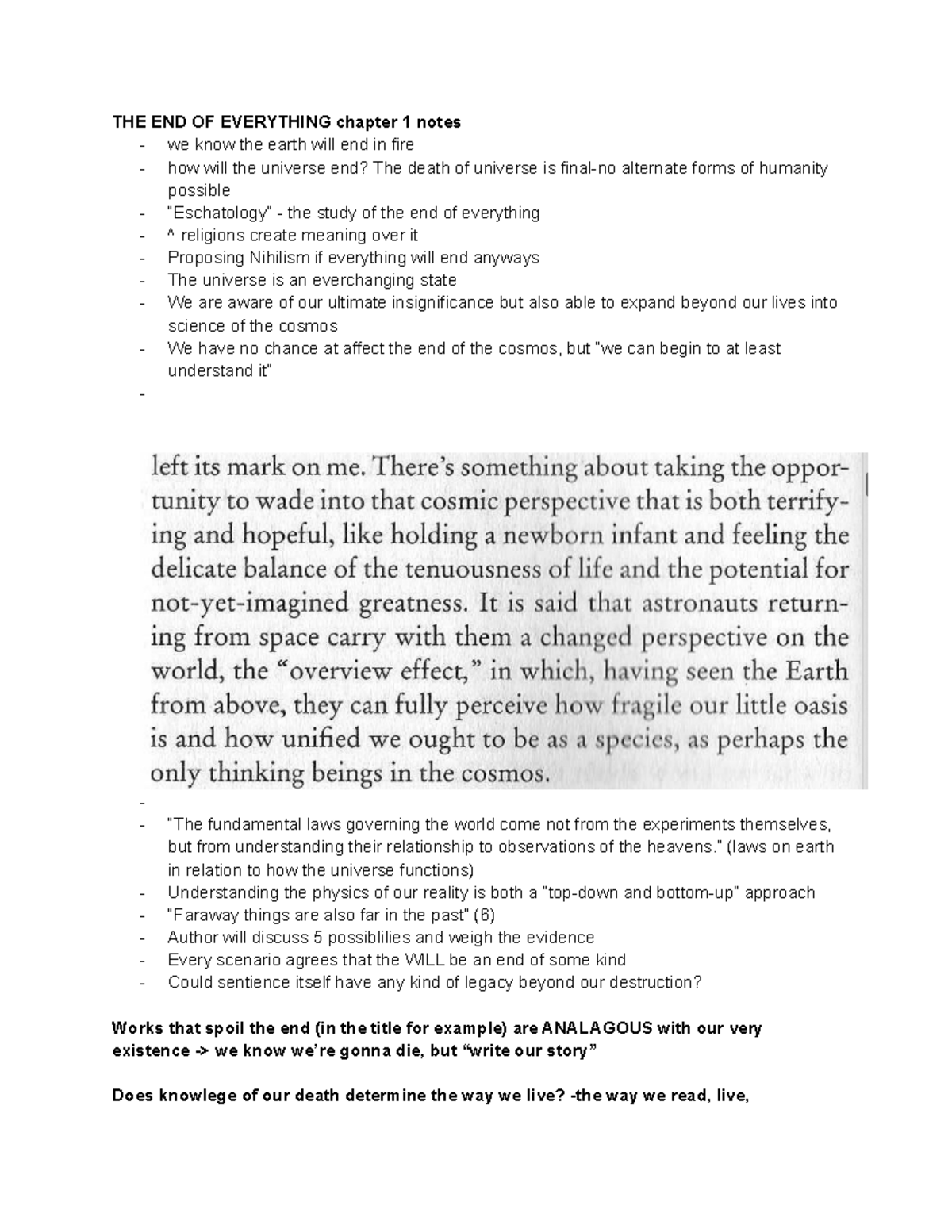 WR 120 day 1 notes - THE END OF EVERYTHING chapter 1 notes - we know ...