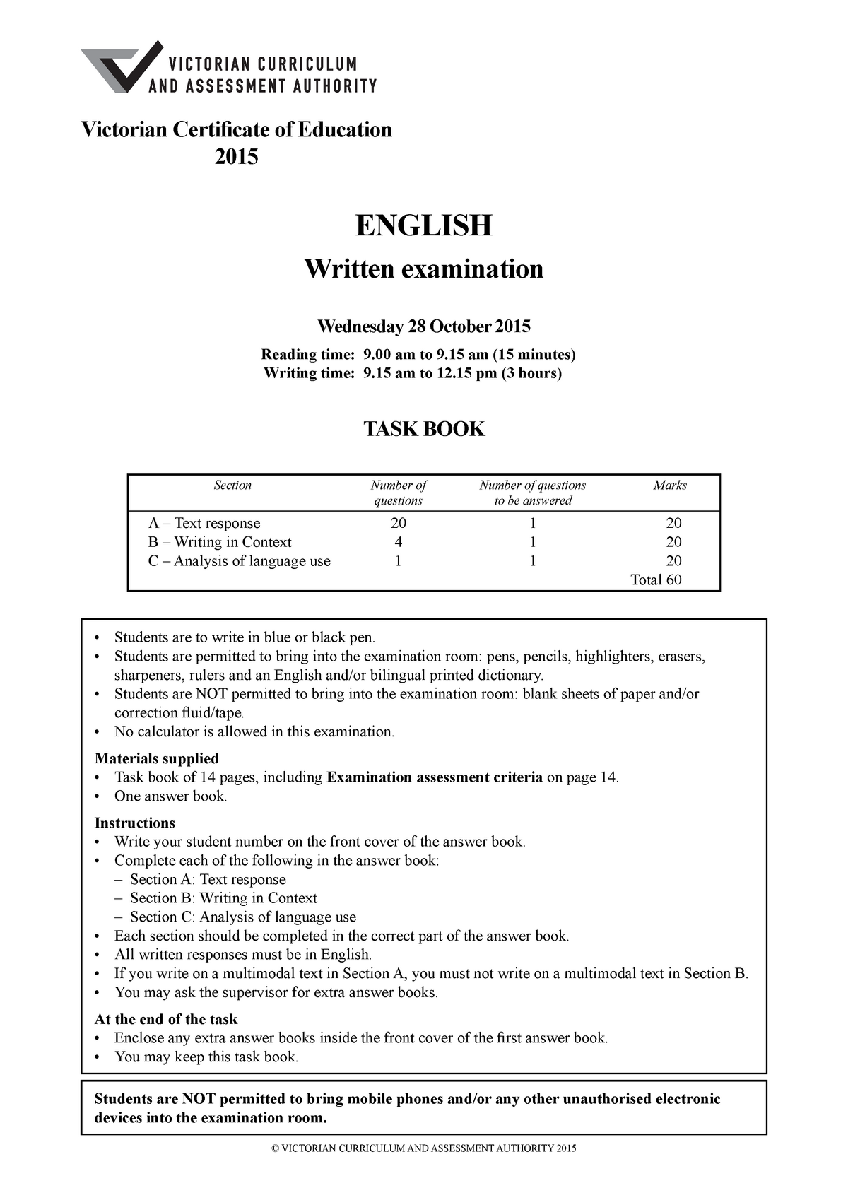 English Written Exam Sample