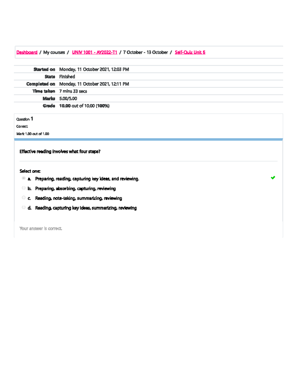 Self Quiz Unit 6 - UNIV1001 - Studocu