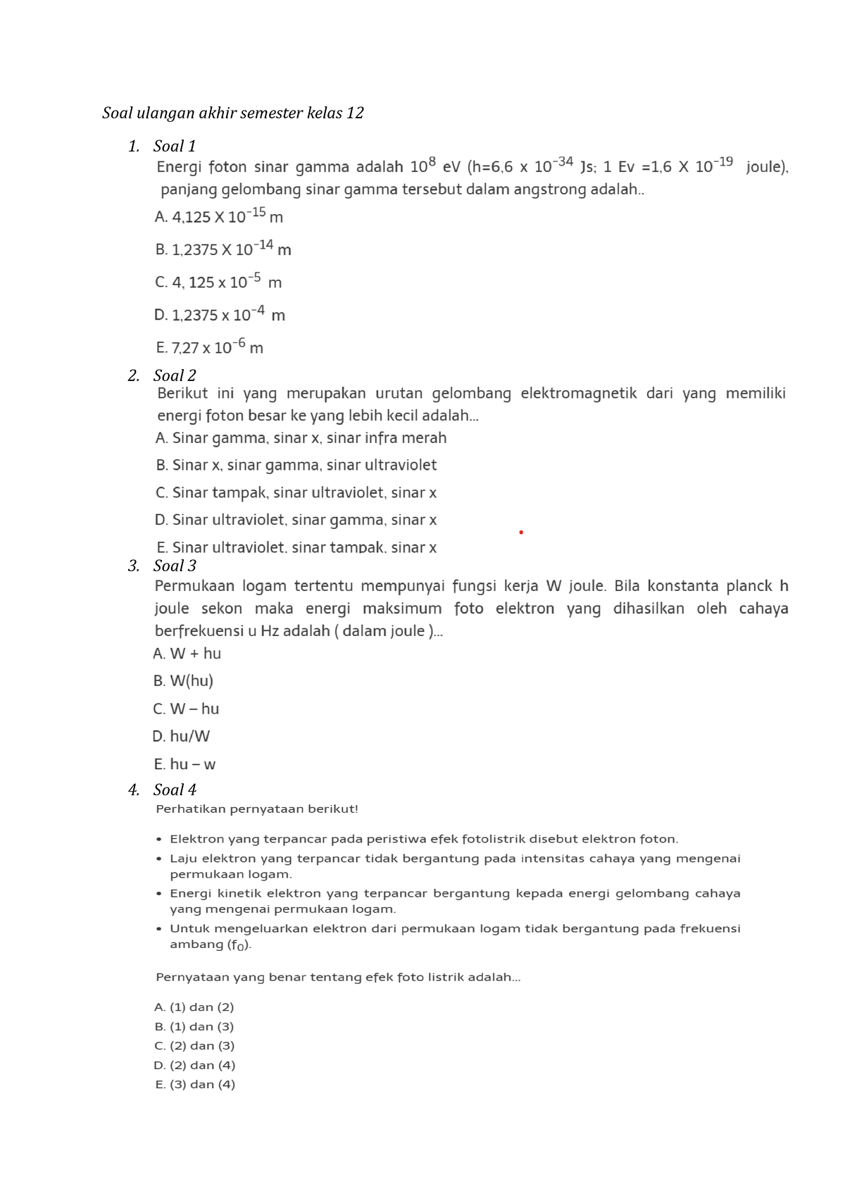 Soal Uas Fisika Kelas 12 - Soal Ulangan Akhir Semester Kelas Soal Soal ...