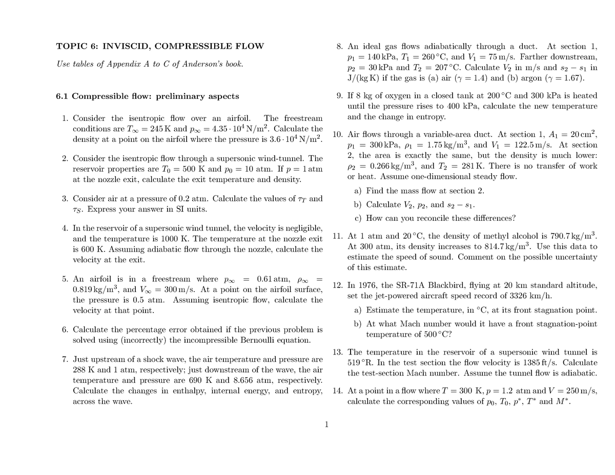 Tema6 new - TOPIC 6: INVISCID, COMPRESSIBLE FLOW Use tables of Appendix ...