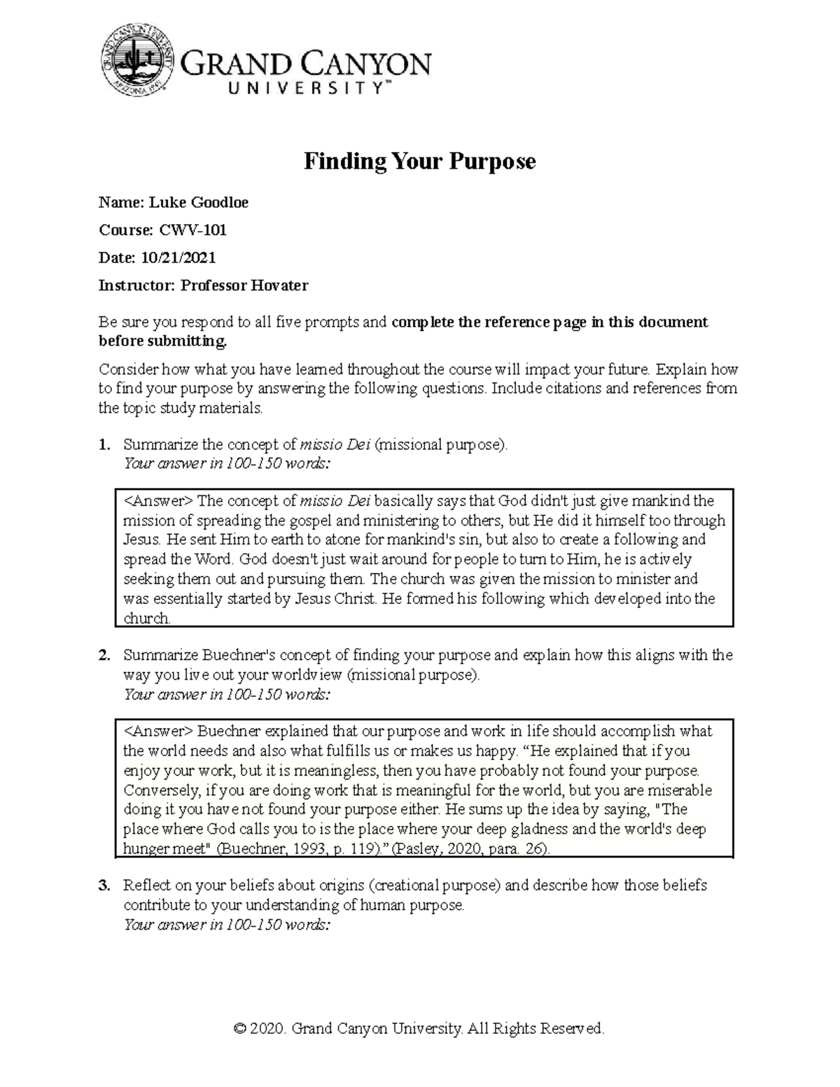 Cwv 101 301 rs t7 t8finding your purpose cwv 101 gcu studocu