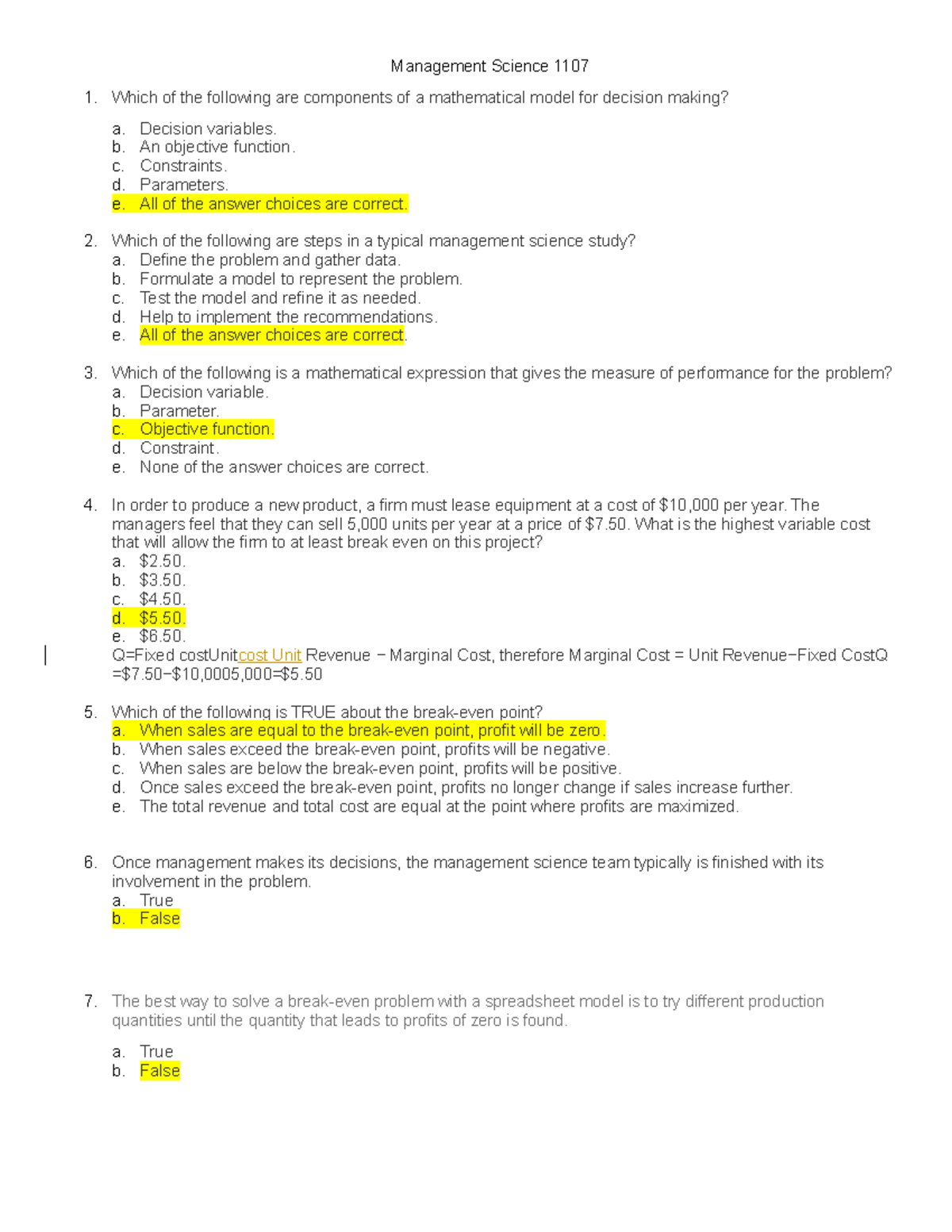 Management-Science-1107 Midterms-answers - Management Science 1107 ...