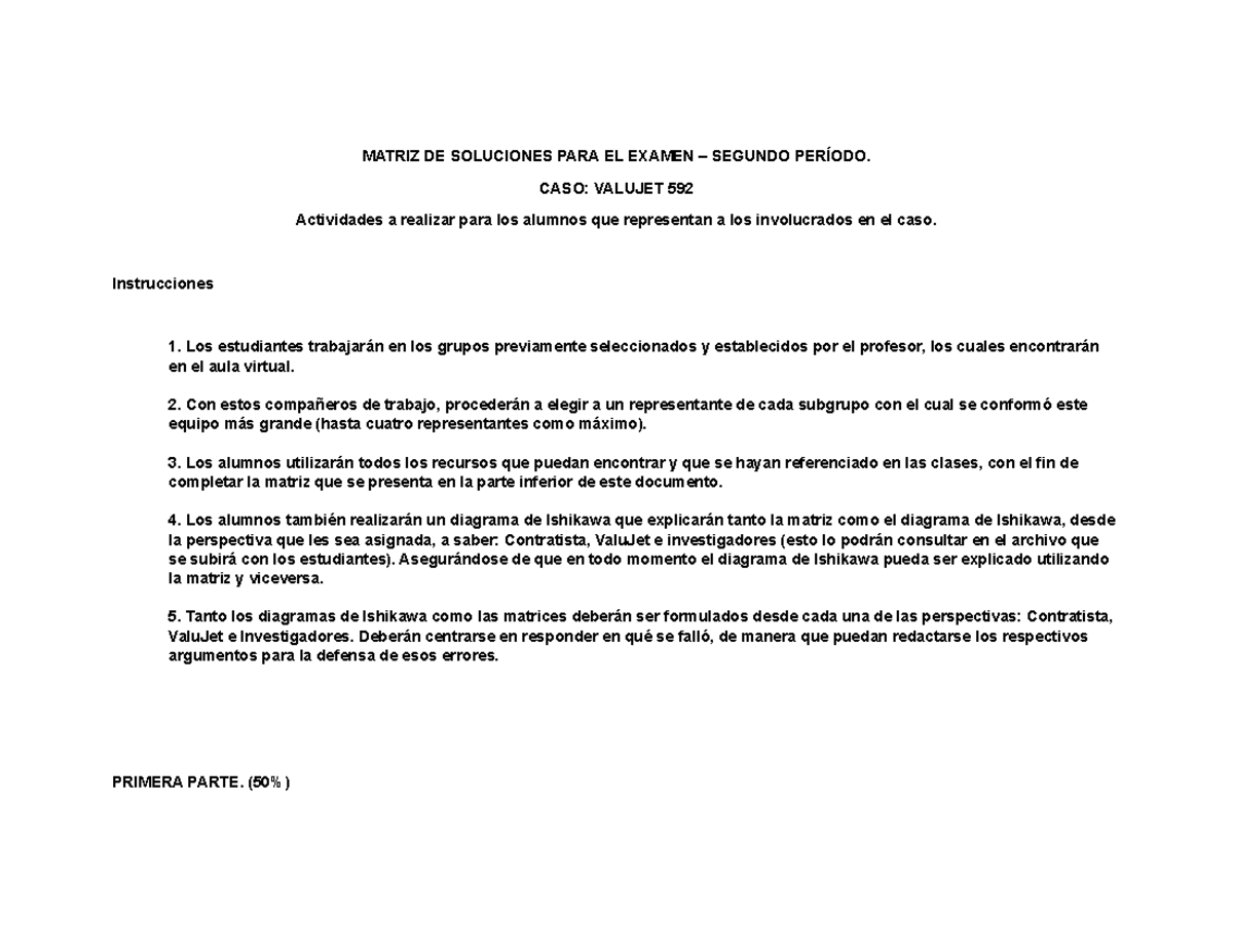 Matriz de Solucion Valuejet debate MATRIZ DE SOLUCIONES PARA EL
