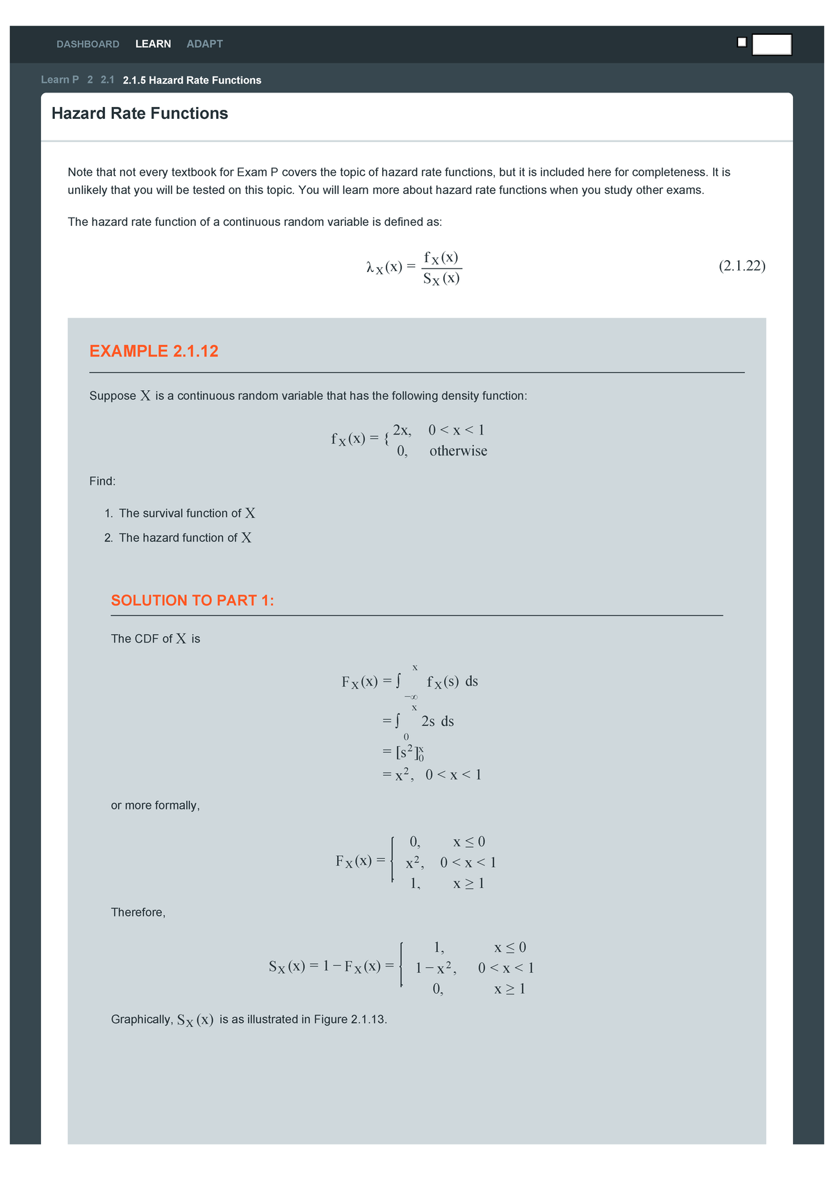 12. Hazard Rate Functions DASHBOARD LEARN ADAPT Learn P 2 2 2.1