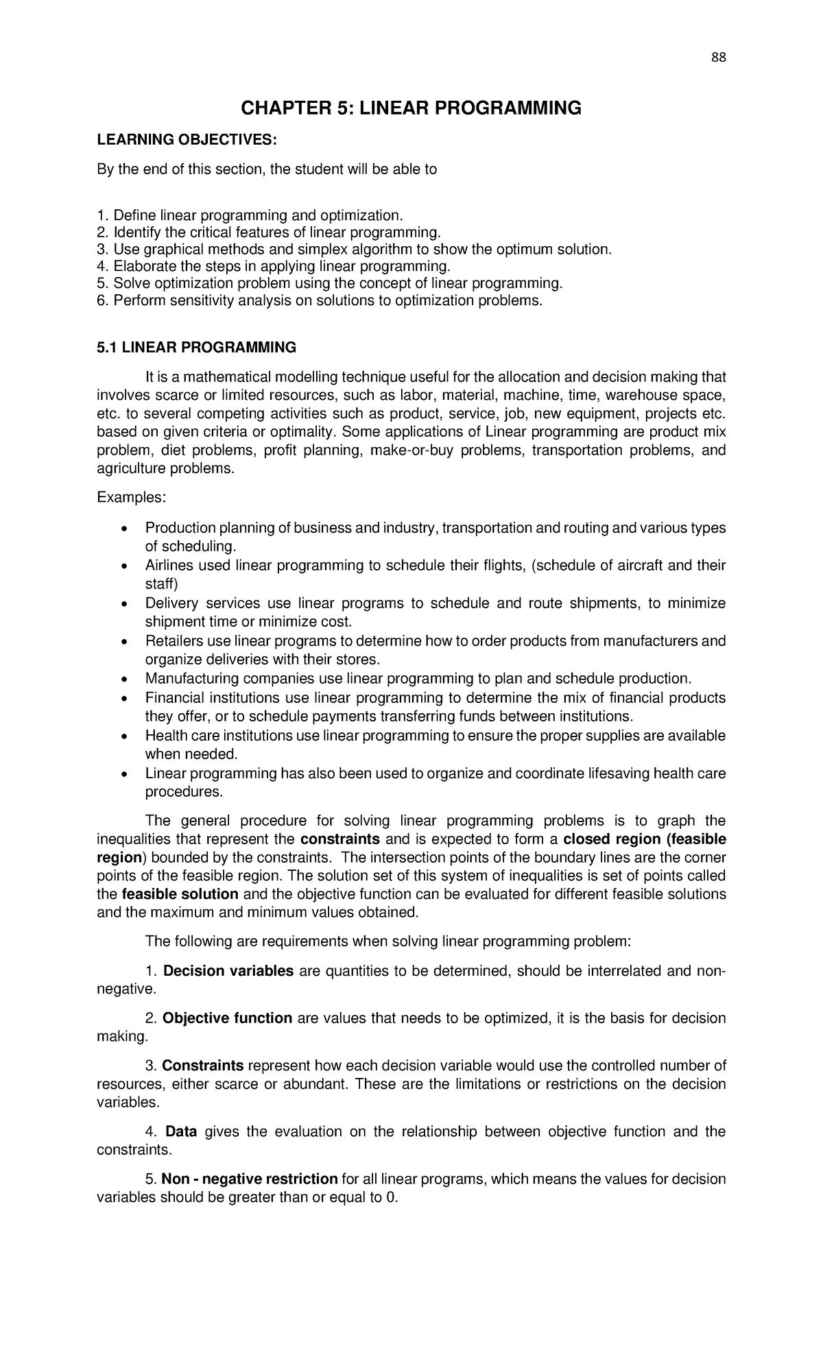 Chapter 5 Linear Programming - CHAPTER 5: LINEAR PROGRAMMING LEARNING ...