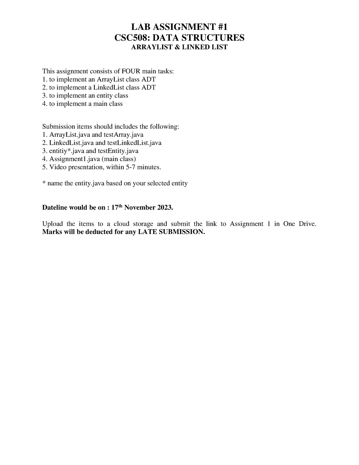 Lab Assigment 1 CSC508 Final   LAB ASSIGNMENT