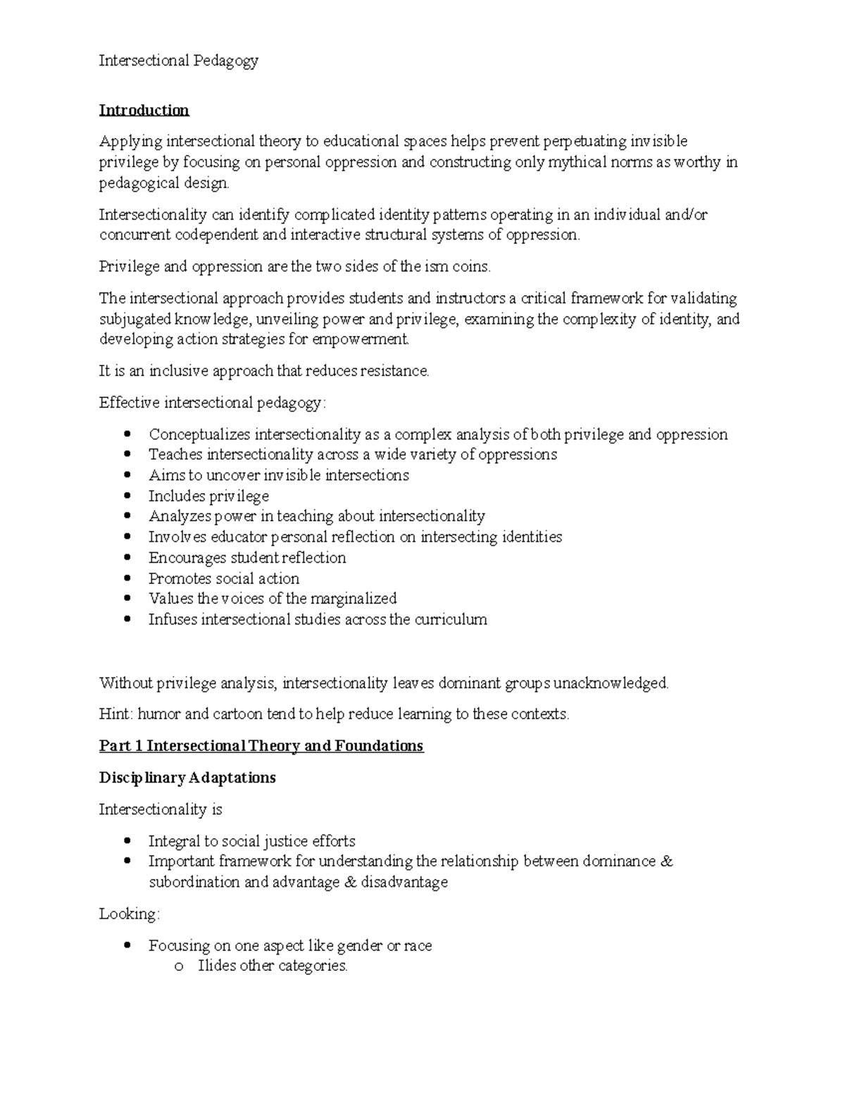 Intersectional Pedagogy - Introduction Applying intersectional theory ...