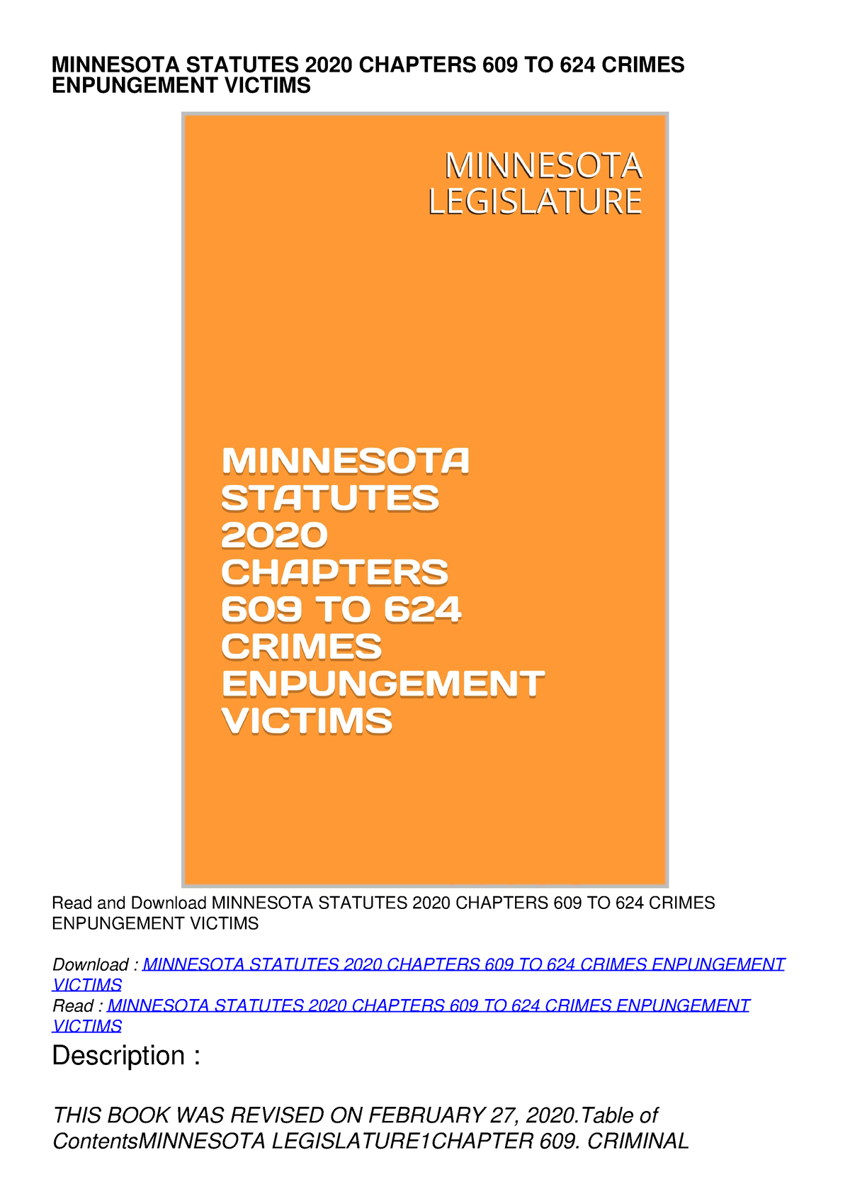 Get [PDF] Download FLORIDA STATUTES 2019 TITLE XLVI CRIMES - MINNESOTA ...