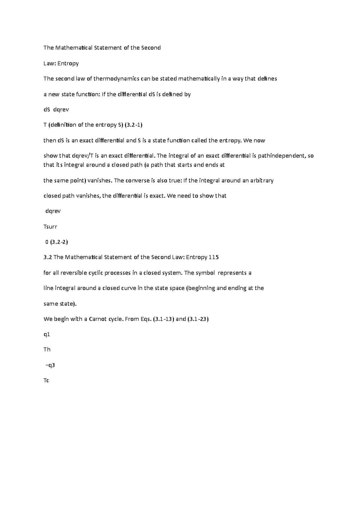 The Mathematical Statement of the Second - We now show that dqrev/T is ...