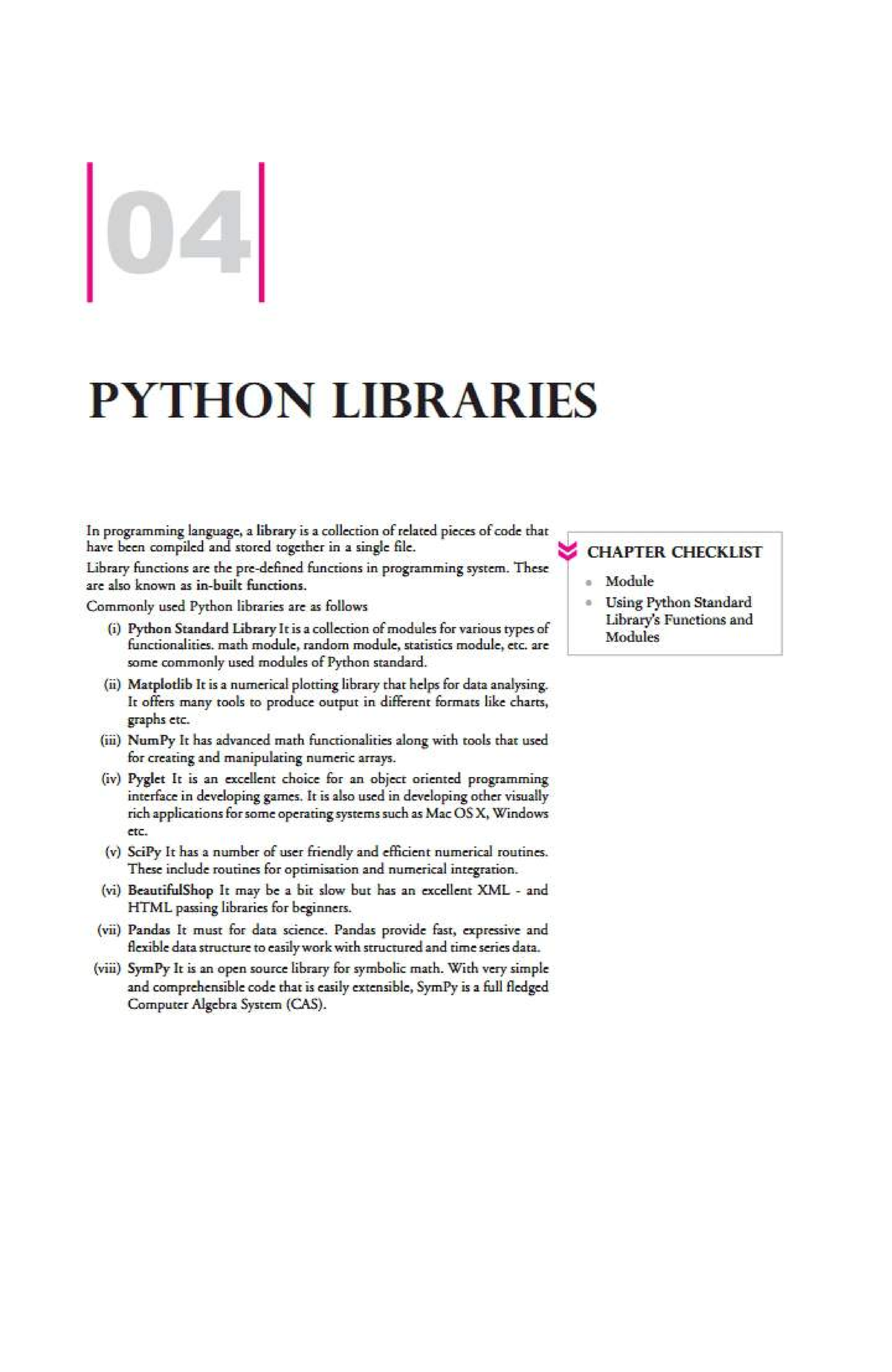 4. Python Libraries computer science Studocu