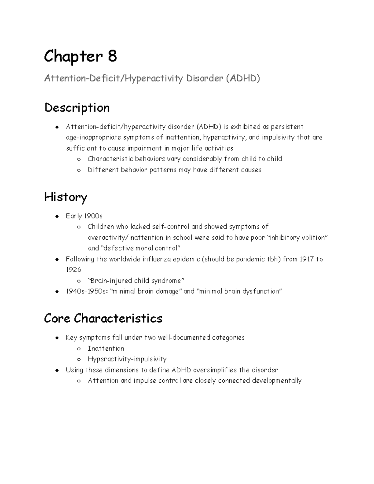 Final Study Guide - Chapter 8 Attention-Deficit/Hyperactivity Disorder ...