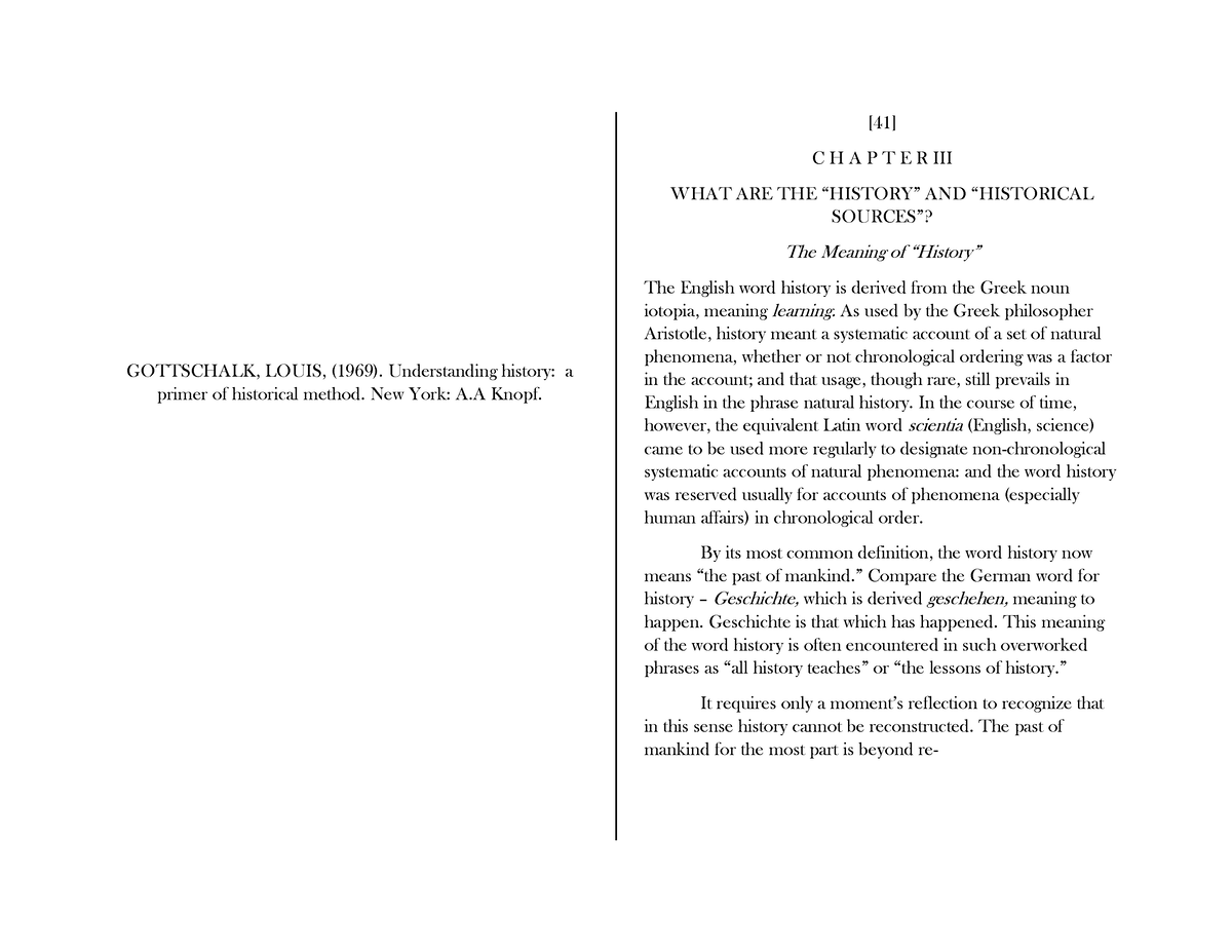 Gottschalk - GOTTSCHALK, LOUIS, (1969). Understanding History: A Primer ...