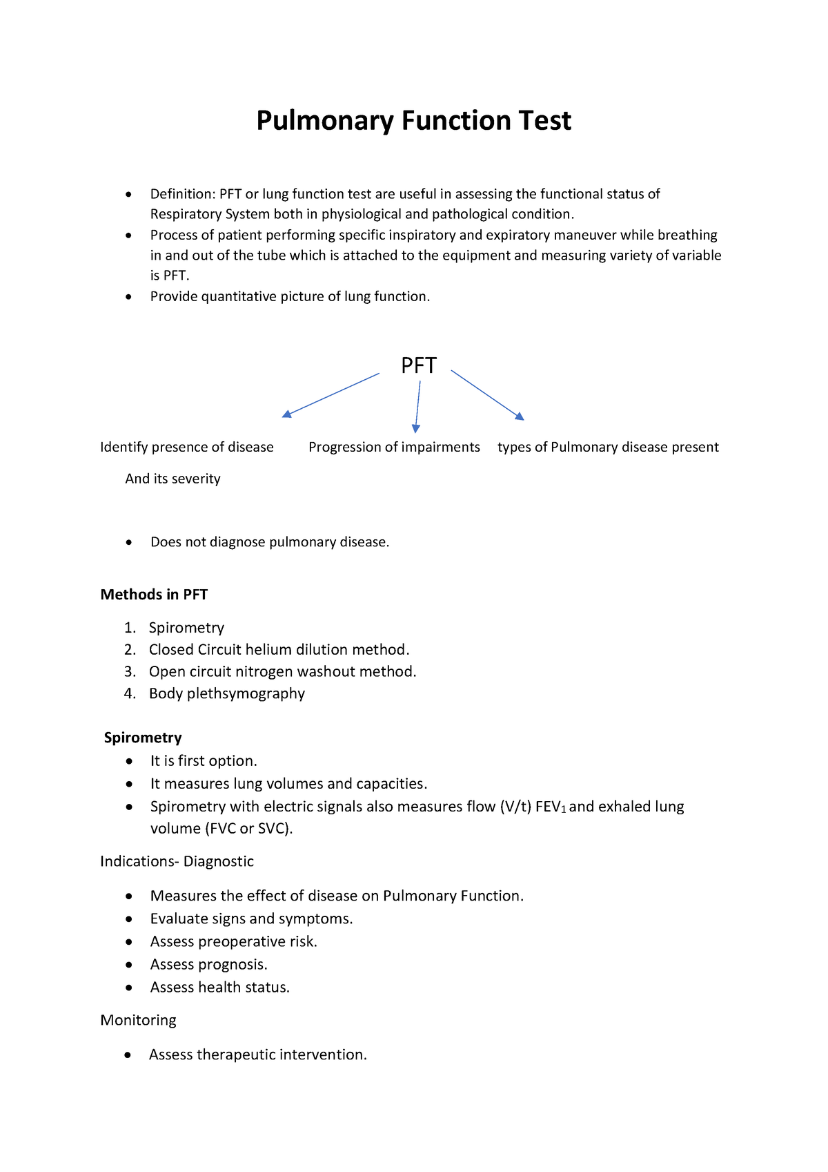 PFT Notes - Pulmonary Function Test • Definition: PFT Or Lung Function ...