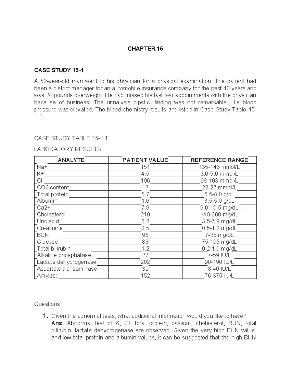 Cc1lec Case study lipid profile Clinical Chemistry 1 CHAPTER 15