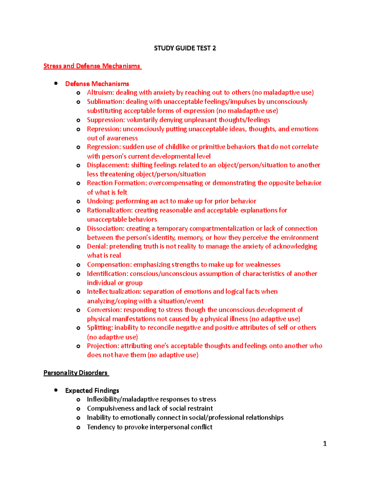 Study Guide Test 2 52022 - STUDY GUIDE TEST 2 Stress and Defense ...