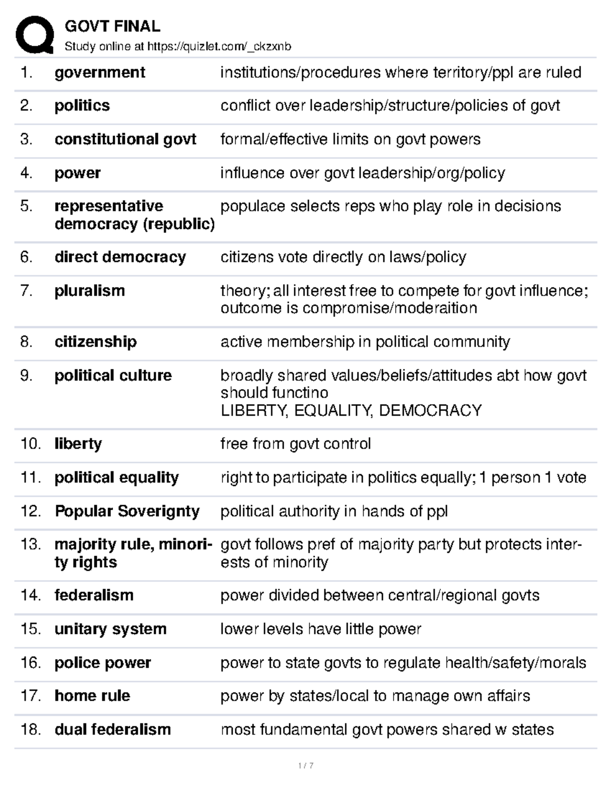 GOVT Final Flashcards - Study Online At Quizlet/_ckzxnb Government ...