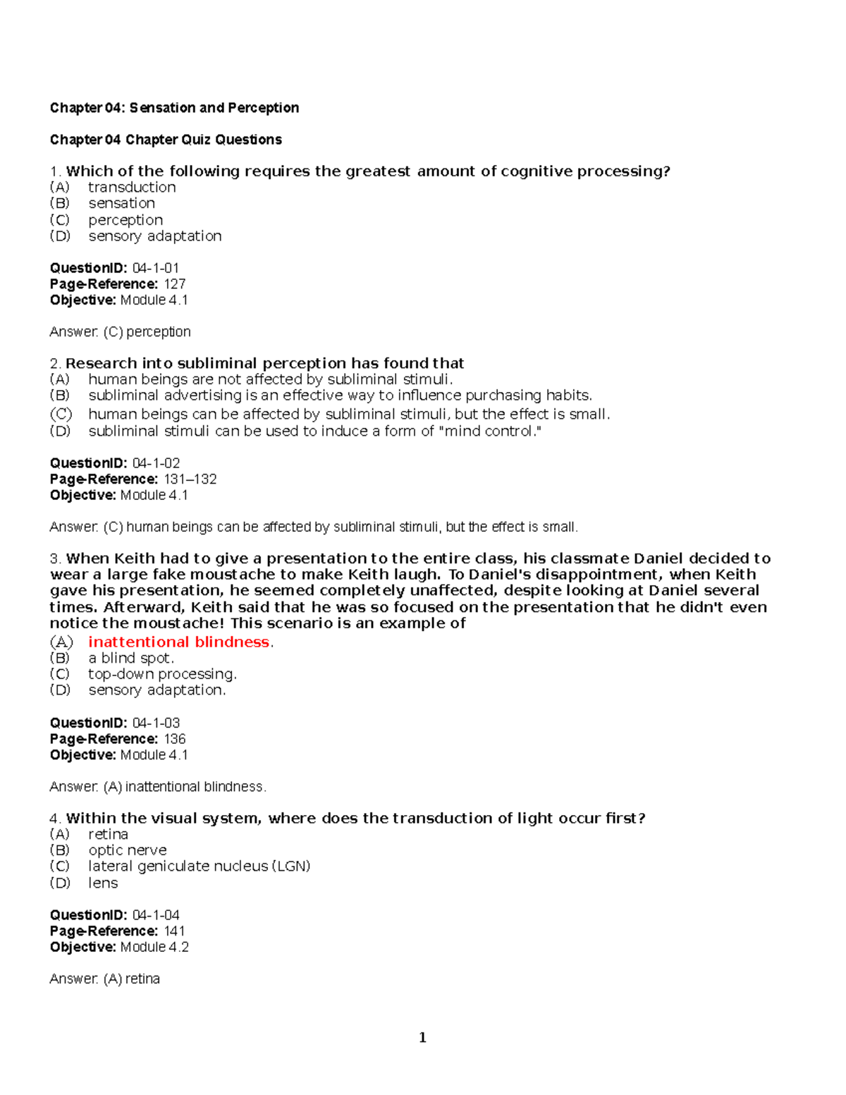 Chapter 04 Sensation And Perception - Chapter 04: Sensation And ...