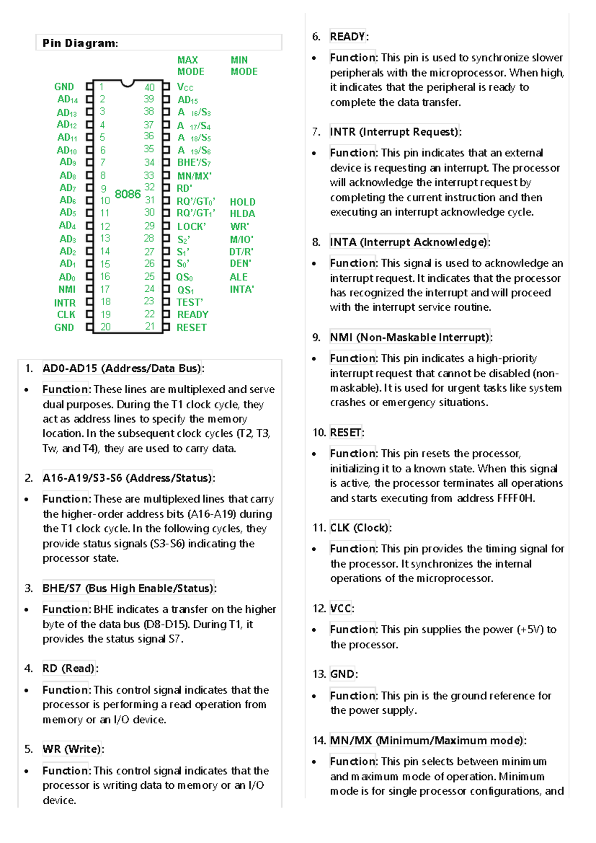Pin Diagram - vuygk - Pin Diagram: AD0-AD15 (Address/Data Bus ...