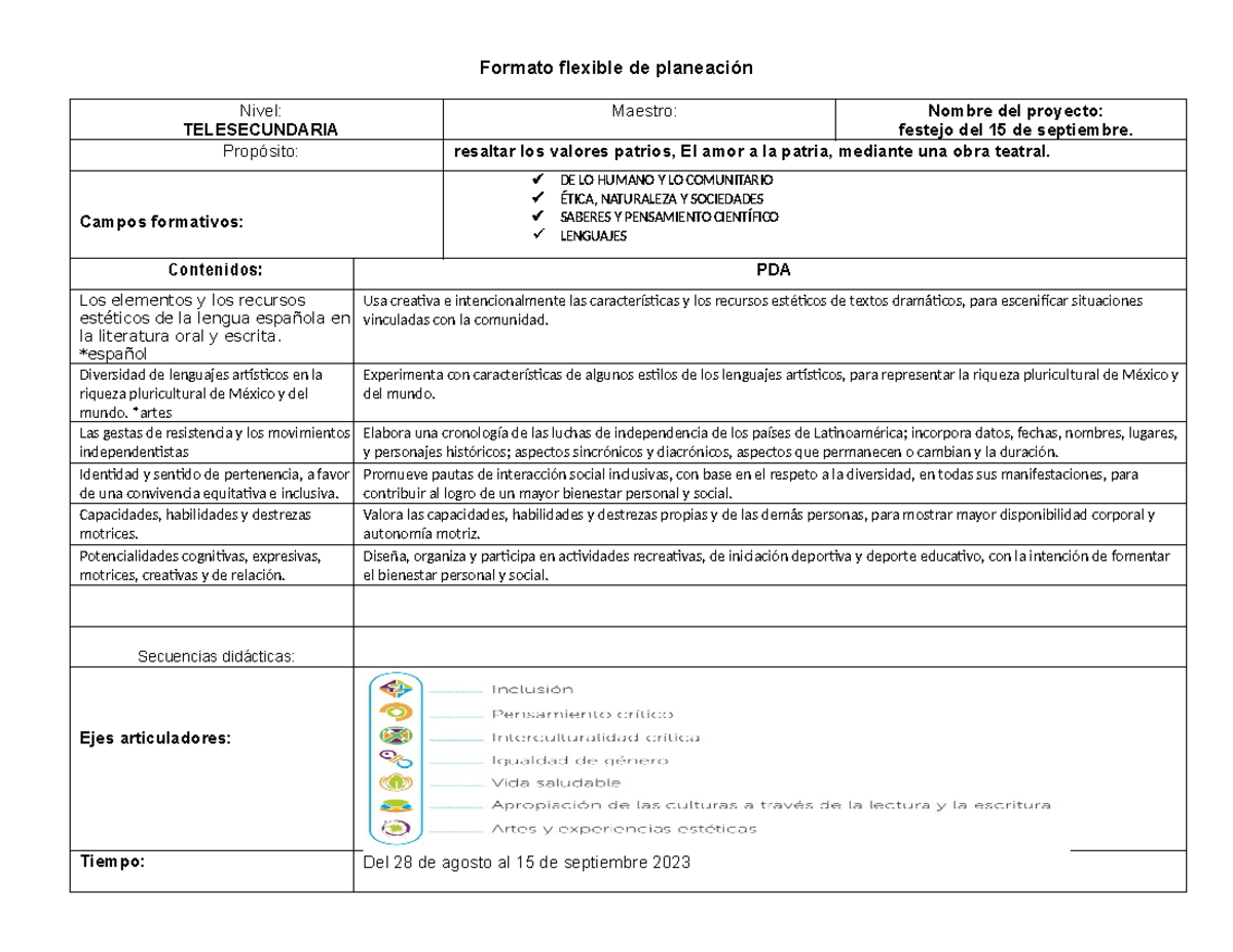 Formato Flexible De Planeación Didáctica Y Reforzamiento Académico