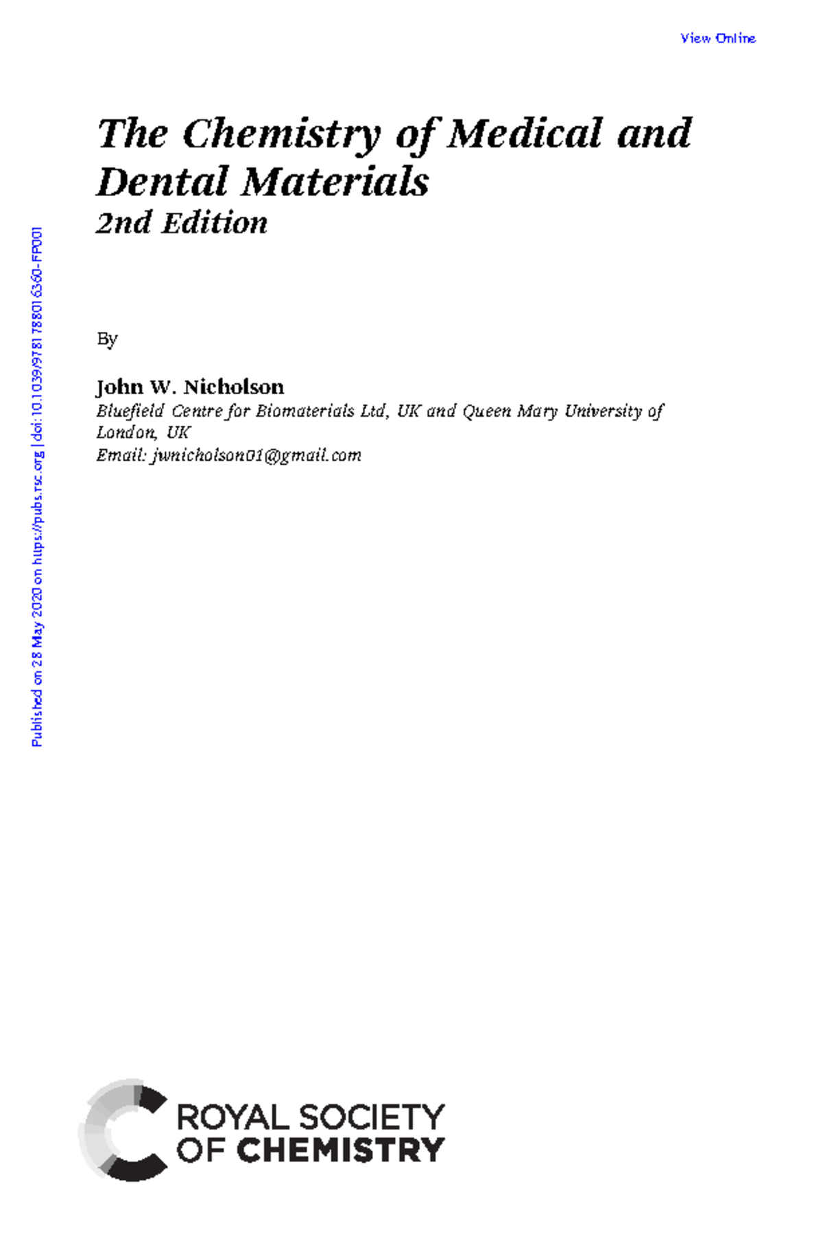 The chemistry of dental materialsCap5 The Chemistry of Medical and Dental Materials 2nd