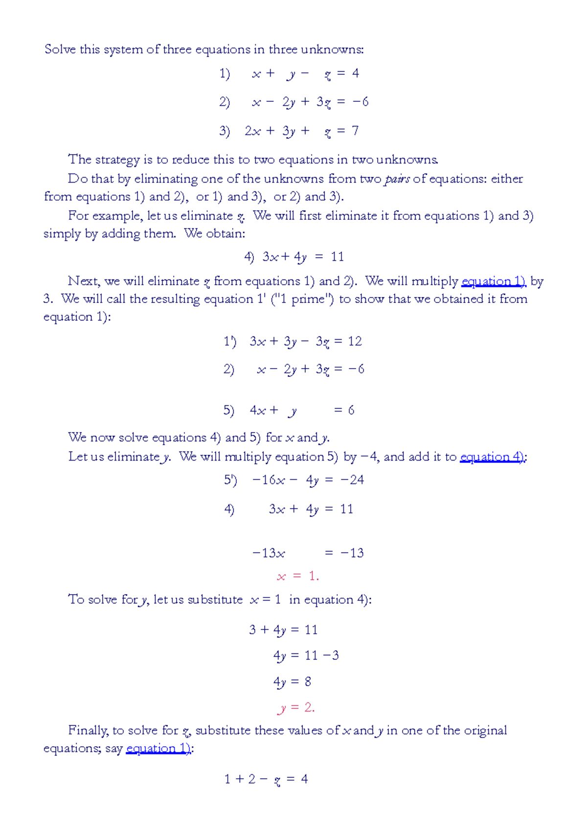 Simultaneous equations. Three equations in three unknowns - Solve this ...