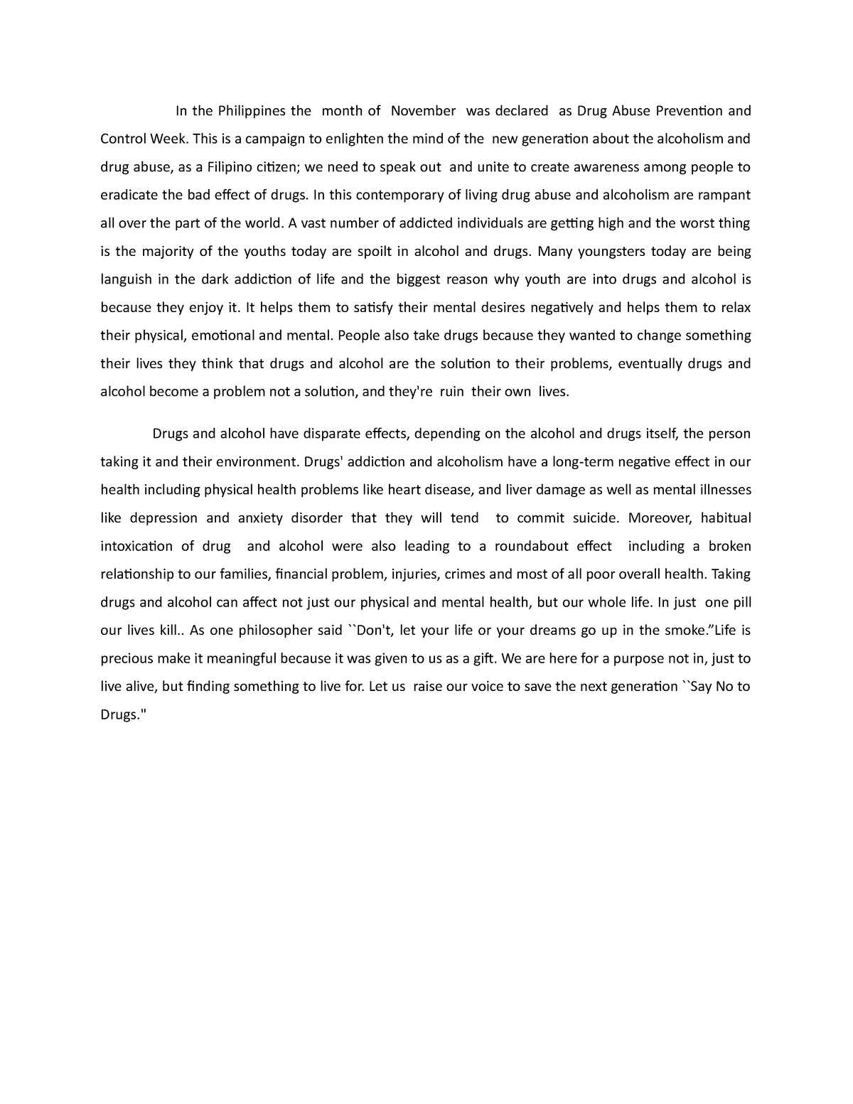 essay about drug abuse in the philippines