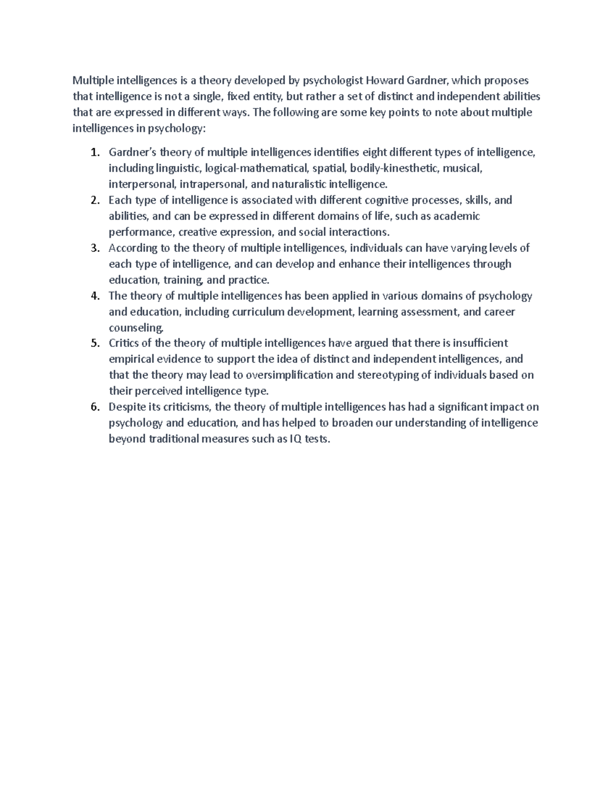 Num 33 - multiple intelligences - Multiple intelligences is a theory ...