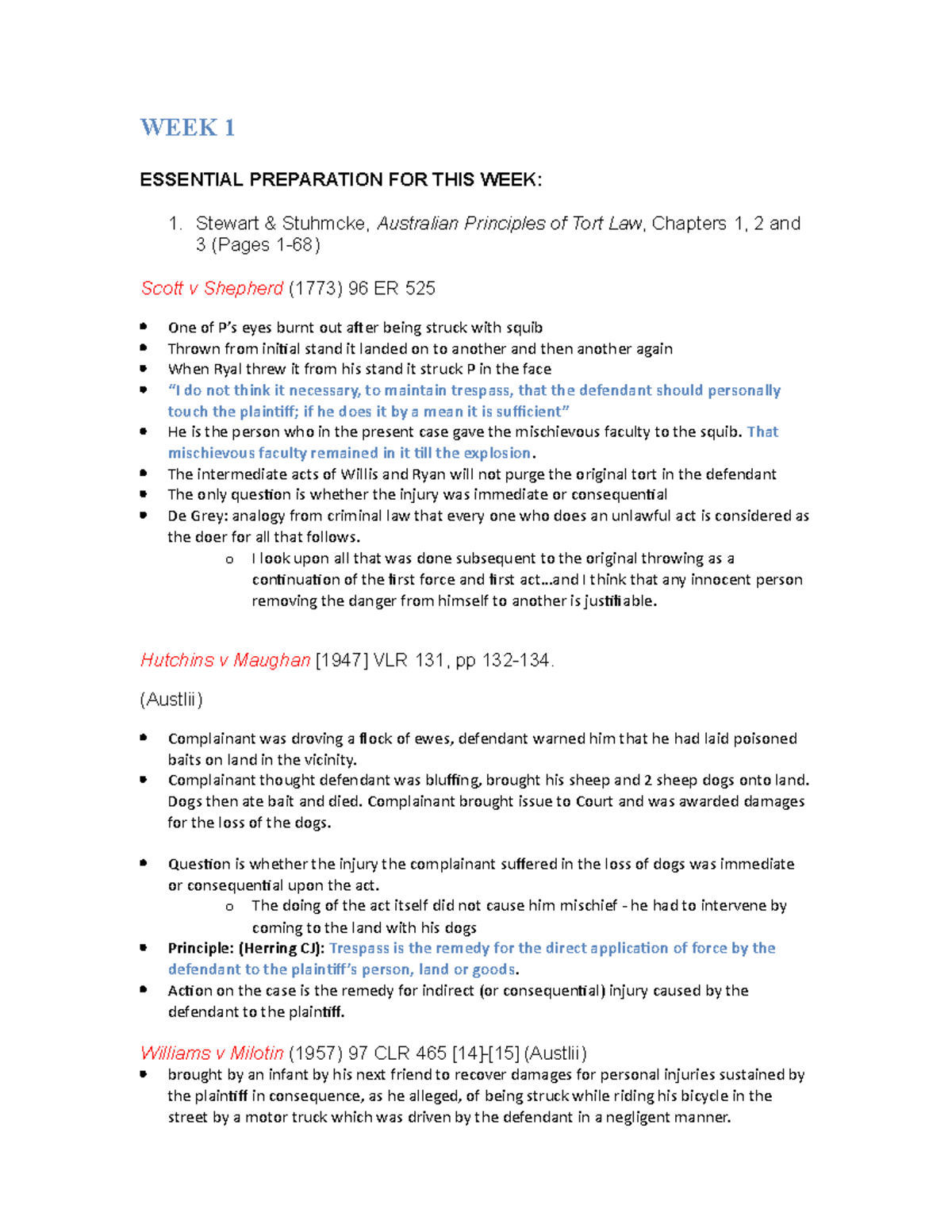 High Distinction (90) Whole Textbook Summarised - Torts Notes - WEEK 1 ...