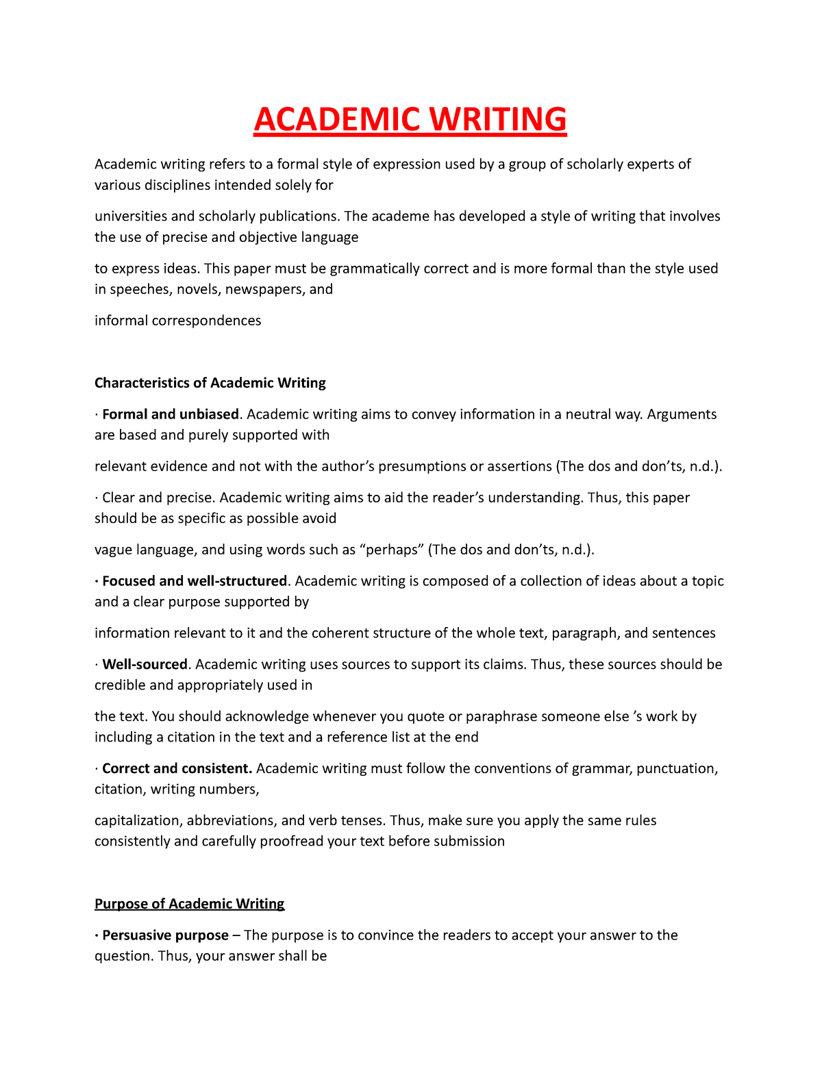 Academic Writing ACADEMIC WRITING Academic Writing Refers To A Formal 