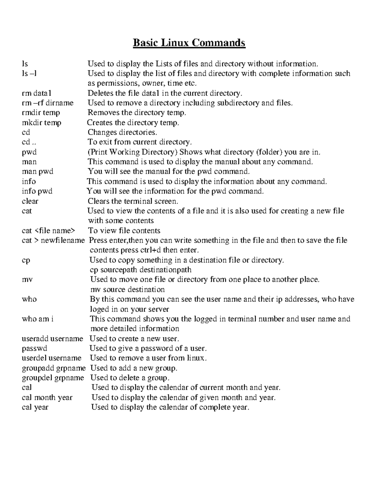 FOC Basic Linux Commands - Basic Linux Commands ls ls Used to display ...