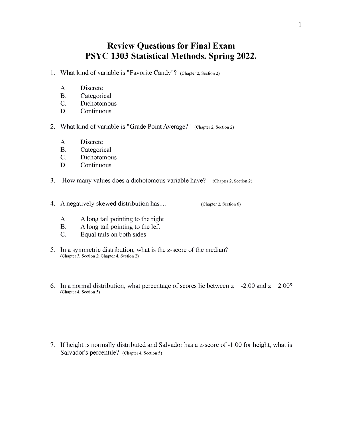 Review Questions for Final Exam Spring 2022 Review Questions for