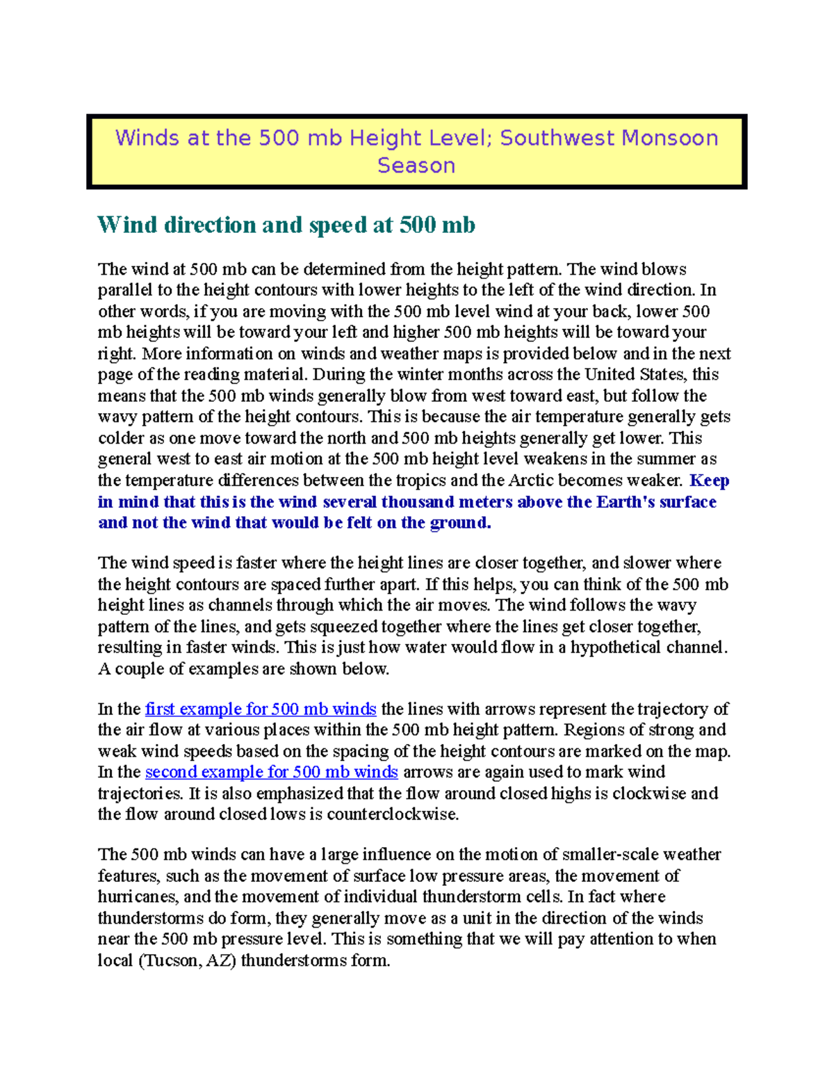 Winds at the 500 mb Height Level - Winds at the 500 mb Height Level ...