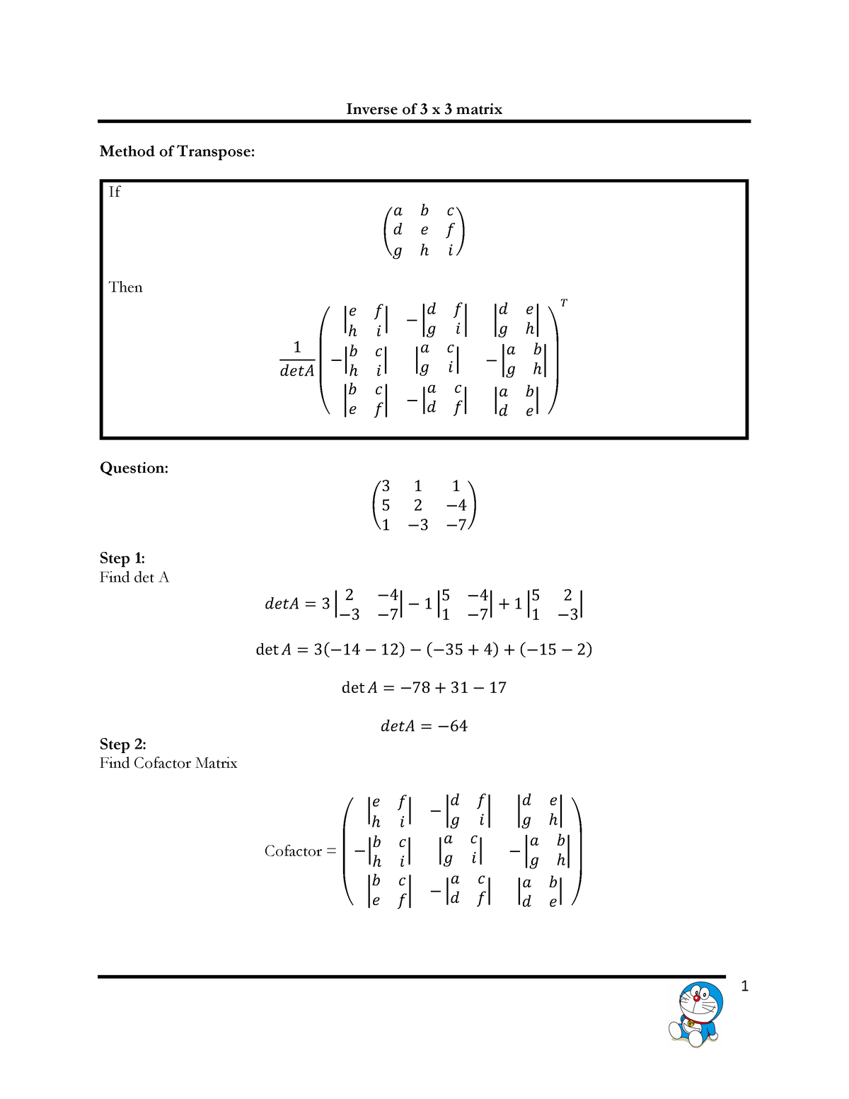 Inverse Of 3x3 Matrix 1 Inverse Of 3 X 3 Matrix Method Of Transpose If 𝗄 𝗄 𝗅 𝗅 𝗅 𝗅 𝗅 𝗅 𐀀 3377