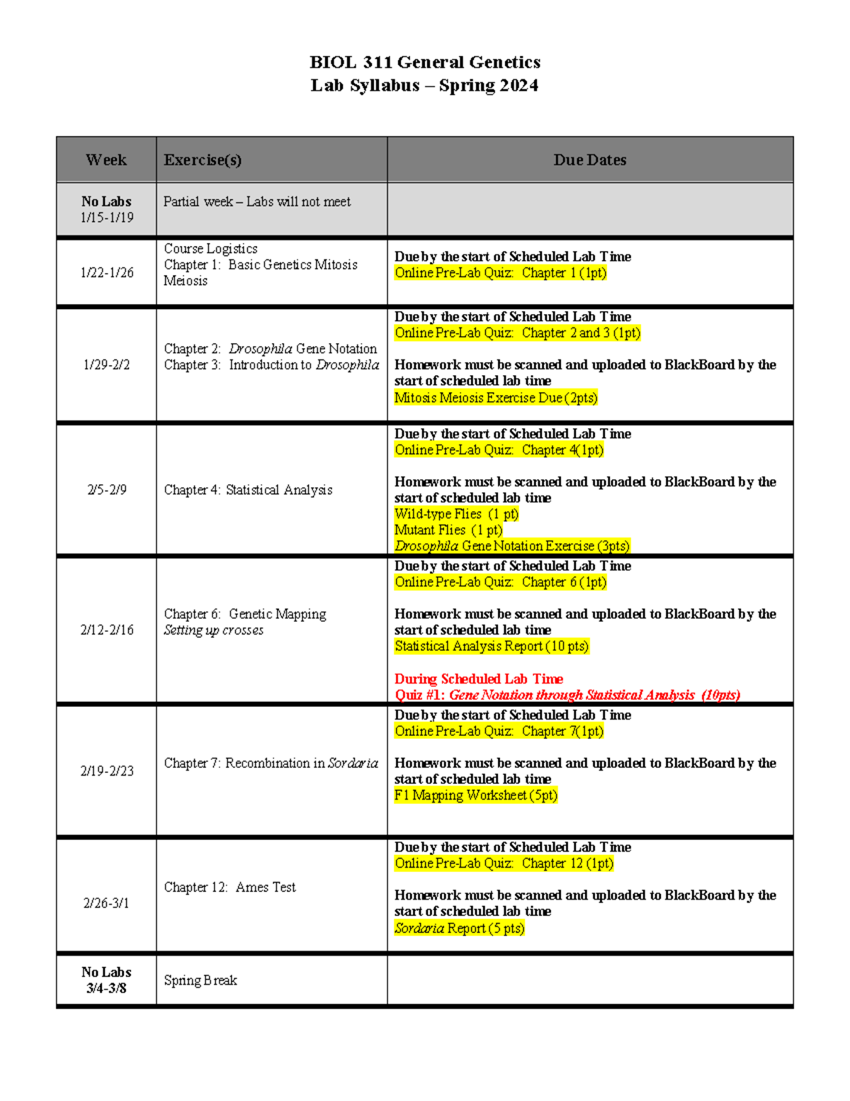 BIOL 311 Lab Syllabus Spring 24 Final BIOL 311 General Lab