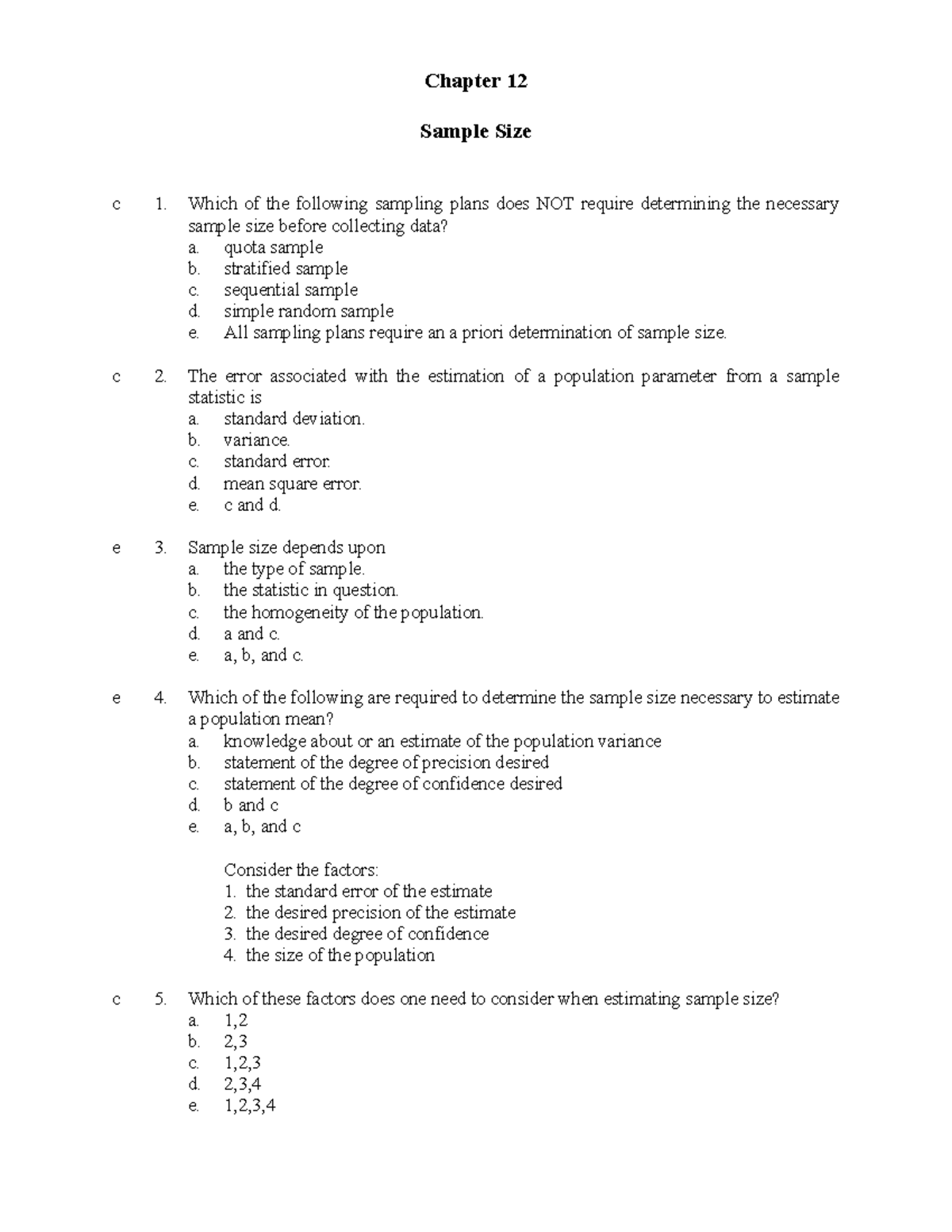 Test bank for Chapter 12 MCS Research Methods - Chapter 12 Sample Size ...