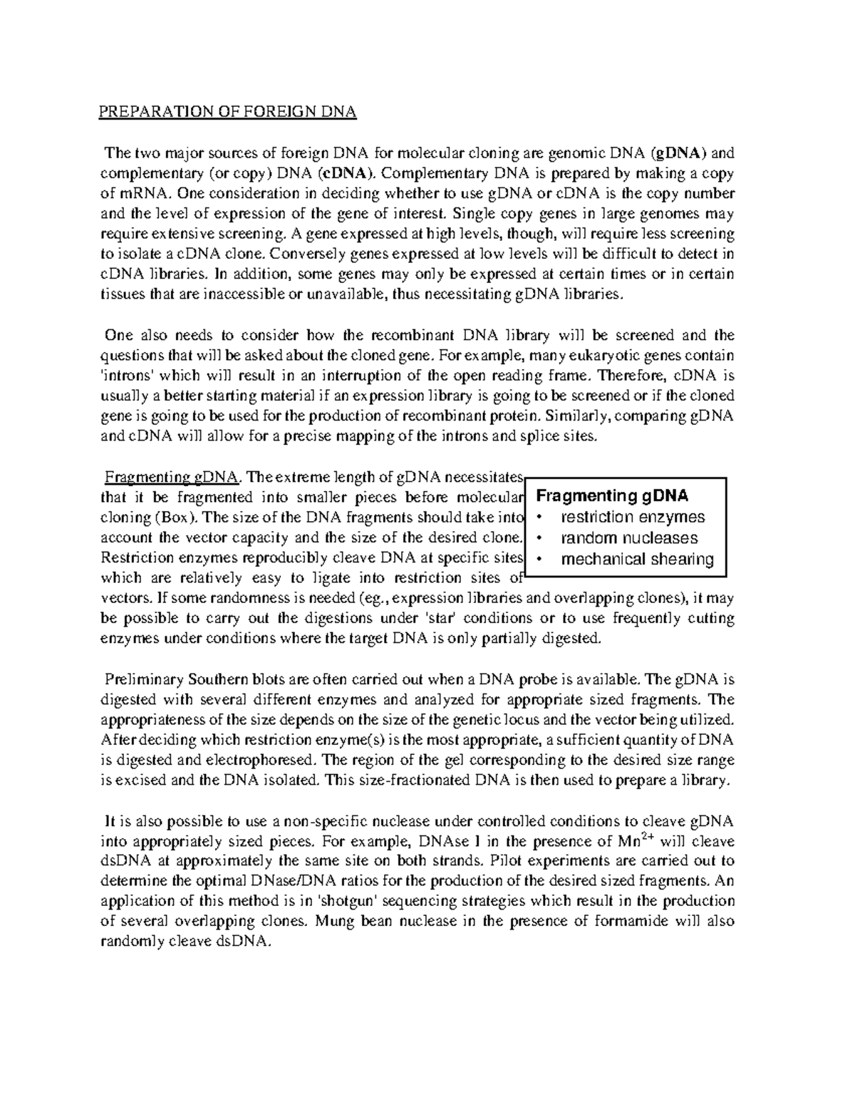Preparation OF Foreign DNA - PREPARATION OF FOREIGN DNA The two major ...