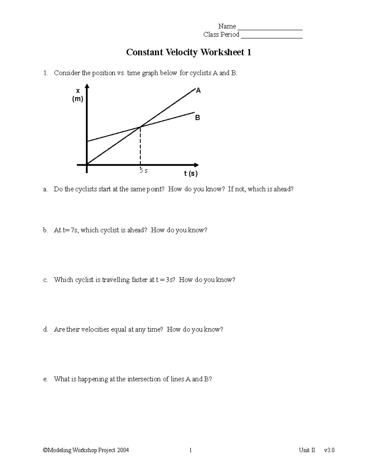 Constant Velocity packet Class Period _________________ Constant