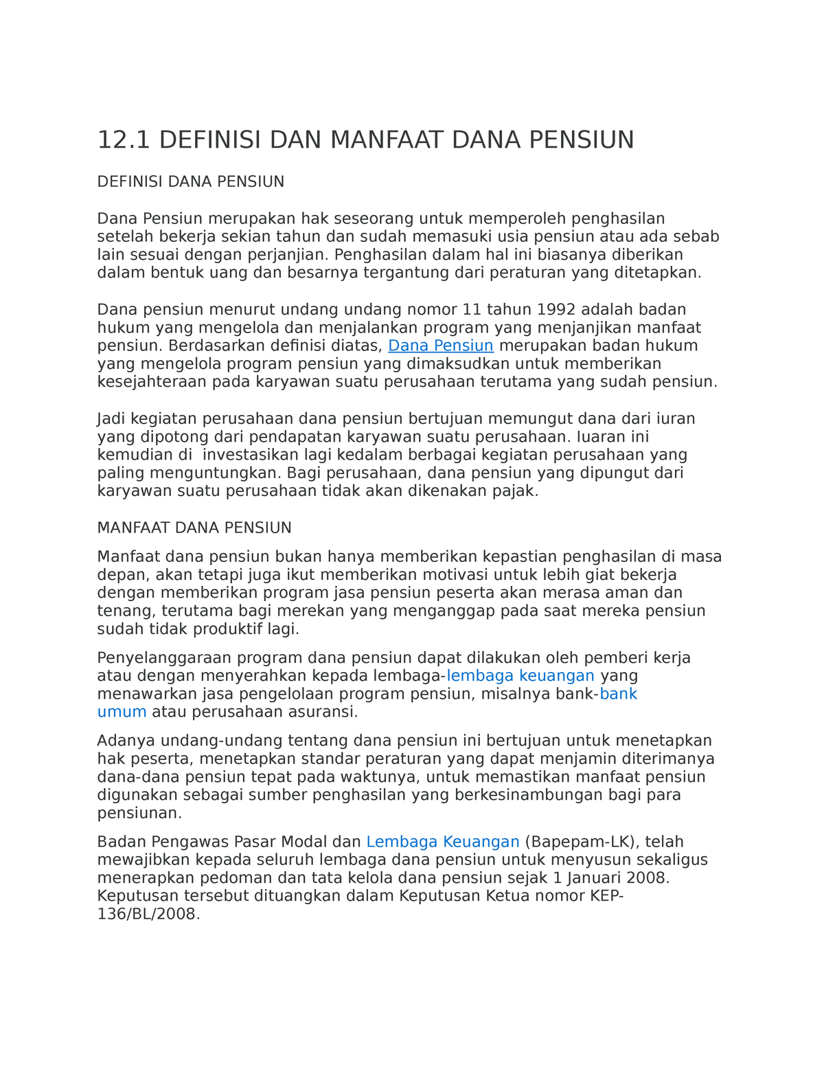 12. Dana Pensiun - Manajemen Keuangan Semster 1 - 12 DEFINISI DAN ...