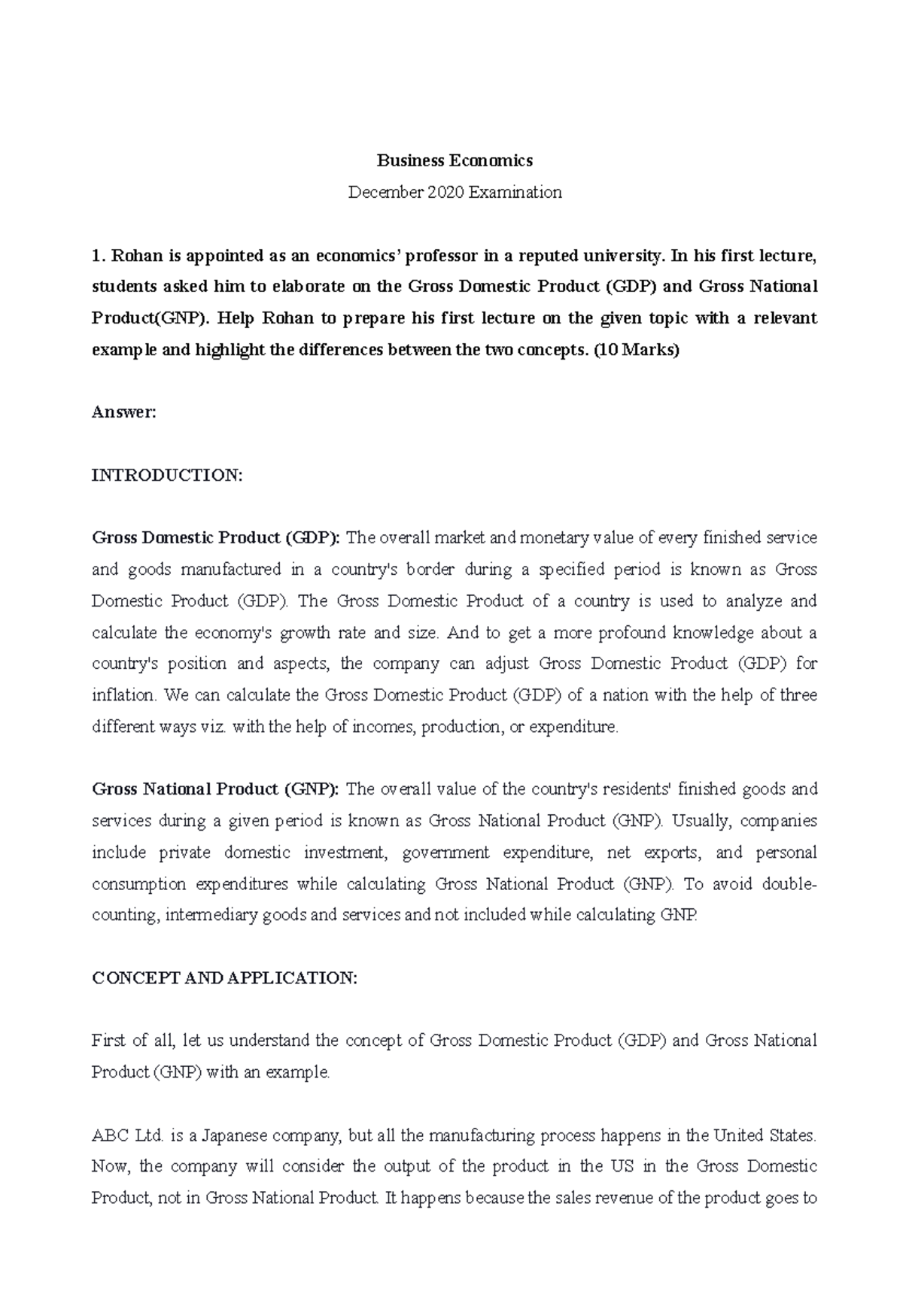 BE - Sample Assignment - Business Economics December 2020 Examination ...