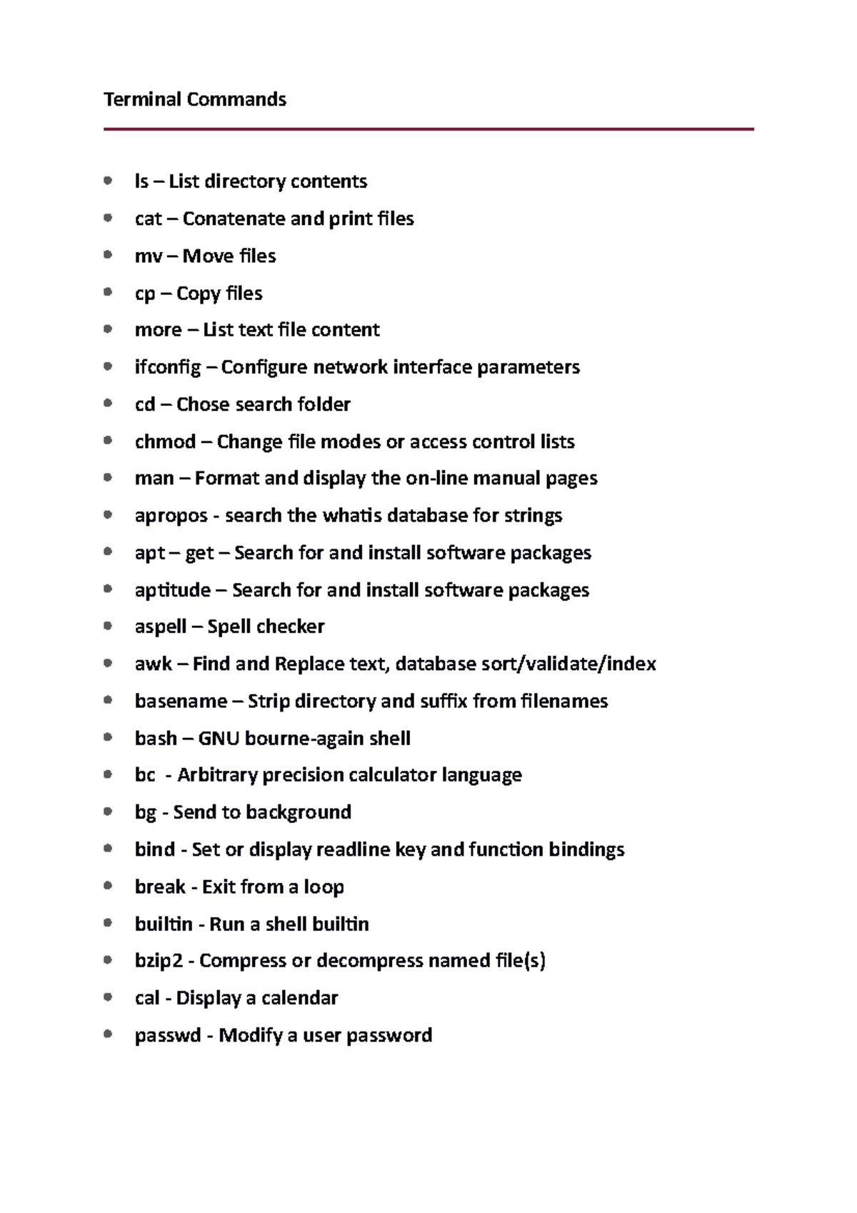 Terminal Commands - ... - Terminal Commands ls – List directory - Studocu