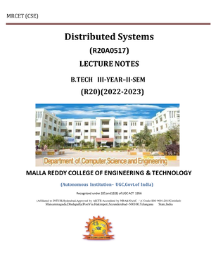 Distributed Systems R20A0517 Distributed Systems R20A0517