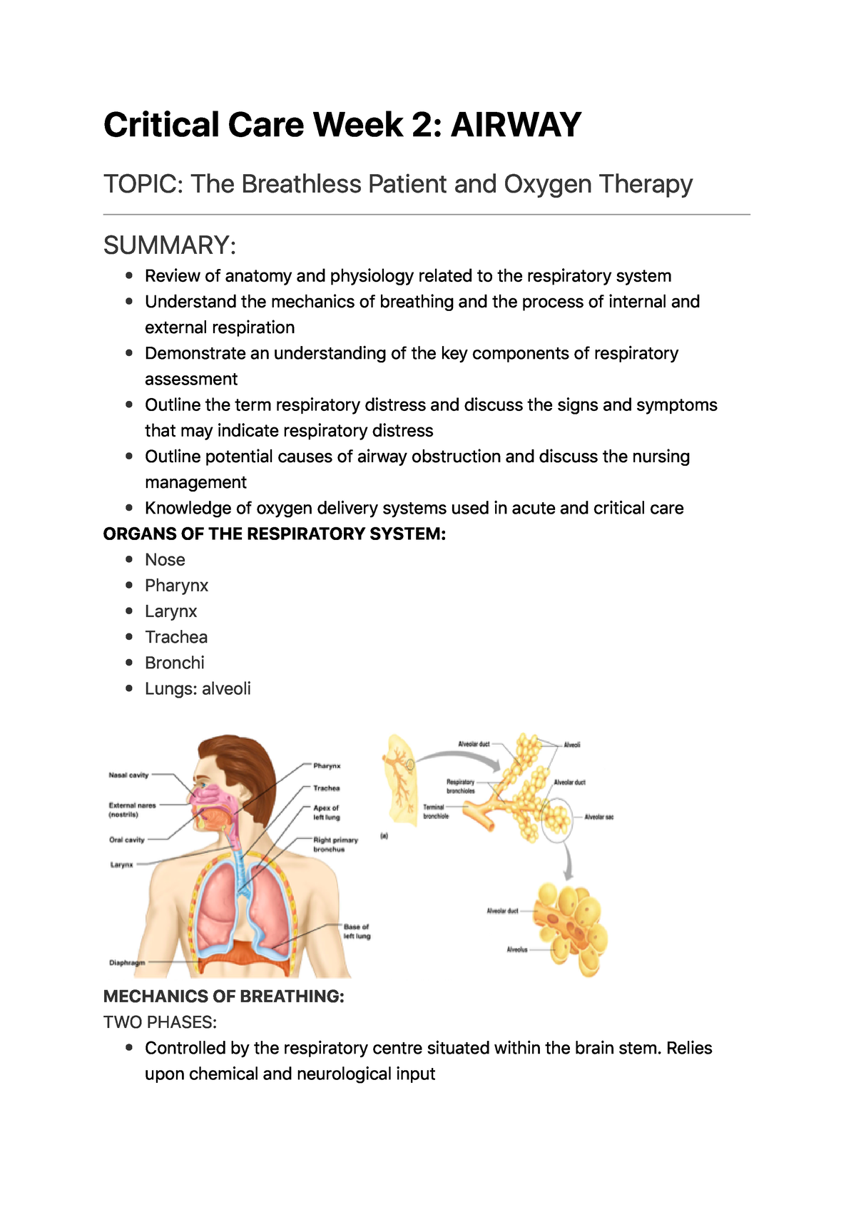 Critical Care Week 2 Airway Critical Care Week 2 AIRWAY TOPIC The